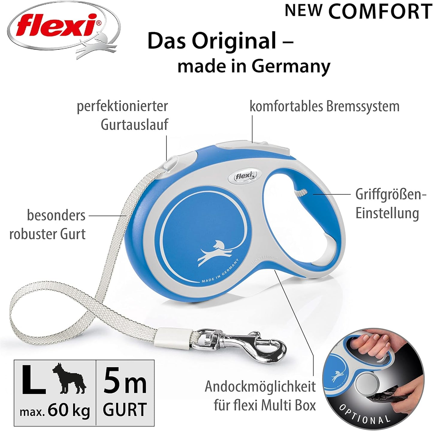 Comfort L Roll-Leine für Hunde bis 60 kg, blau, L