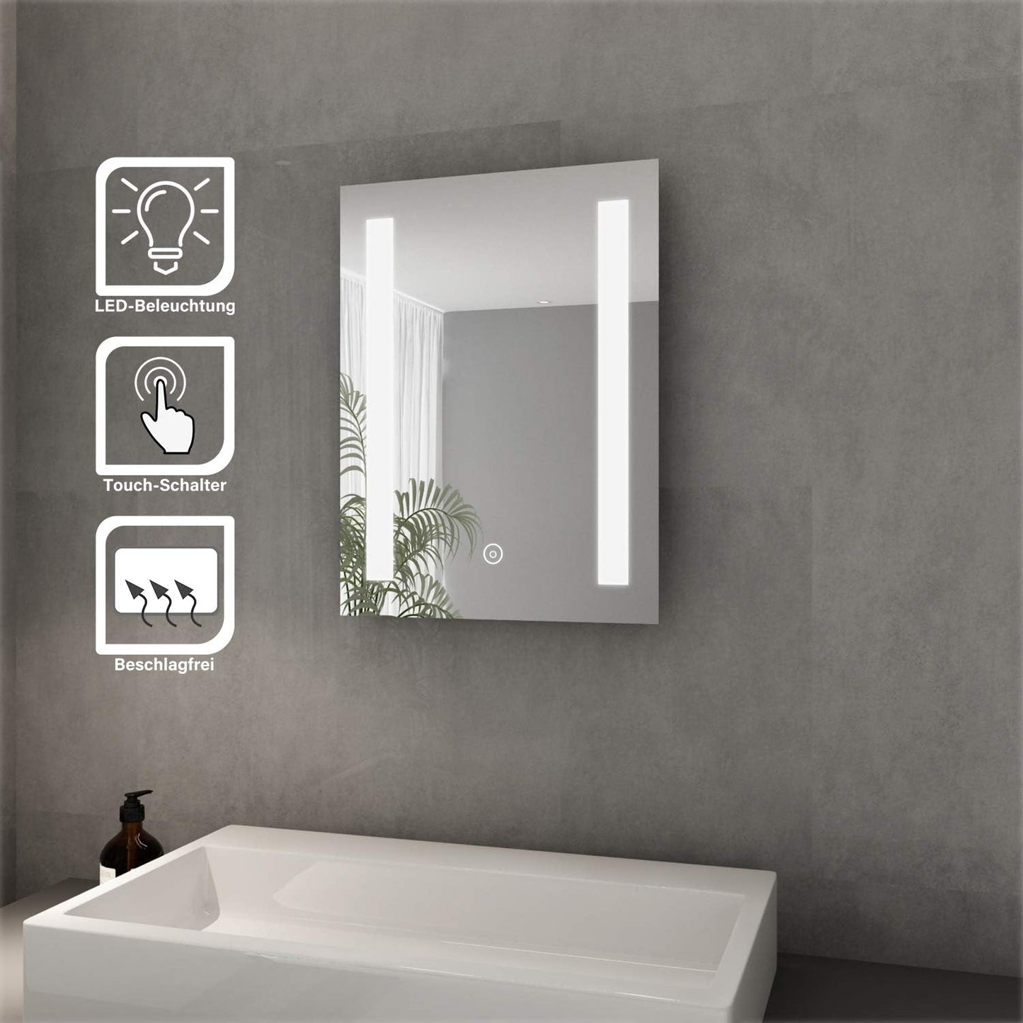 Badspiegel Guzzi mit LED-Beleuchtung und Anti-Fog-Funktion, 70L x 50B cm