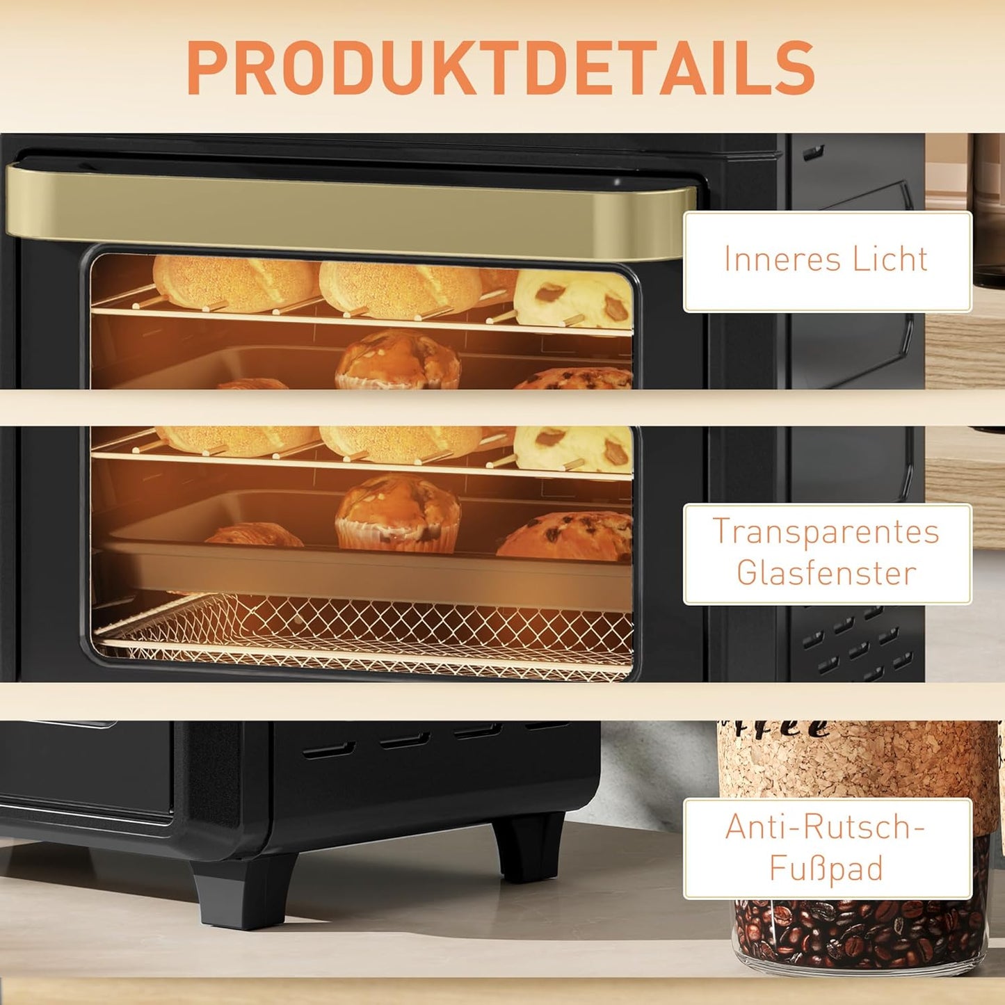 Minibackofen mit Umluft und Timer, Schwarz