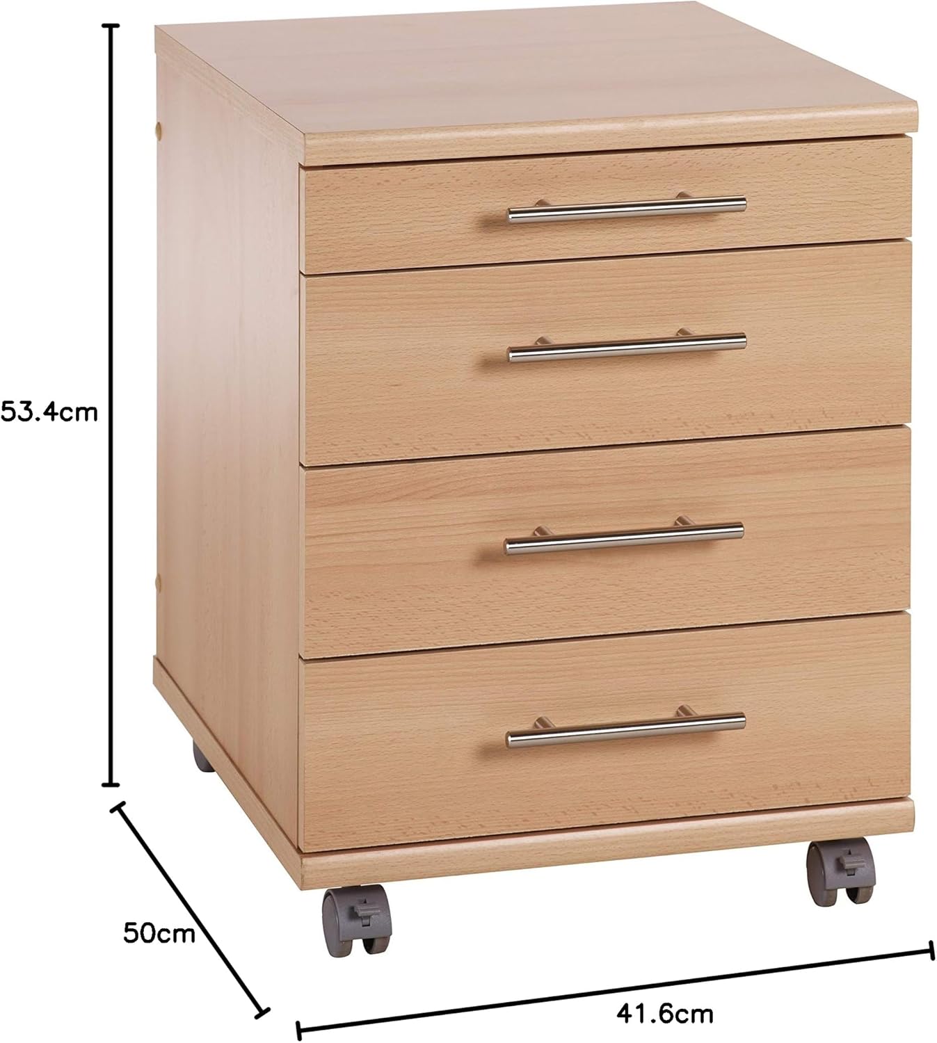 Rollcontainer Till, Samerbergbuche Dekor ca. 41,6 x 50,0 x 53,4/56,9 cm