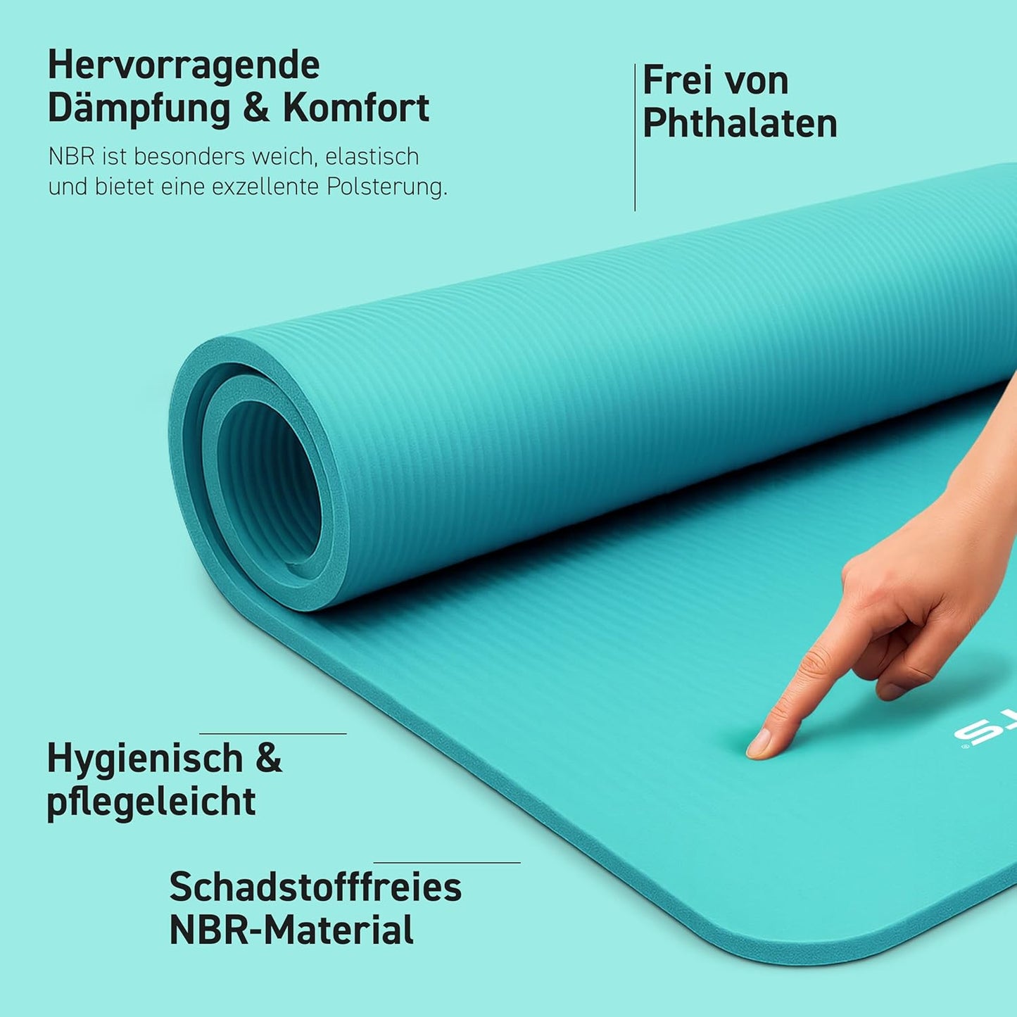 Gymnastikmatte mit Tragegurt, Aquamarin / 190 x 60 x 1,5 cm