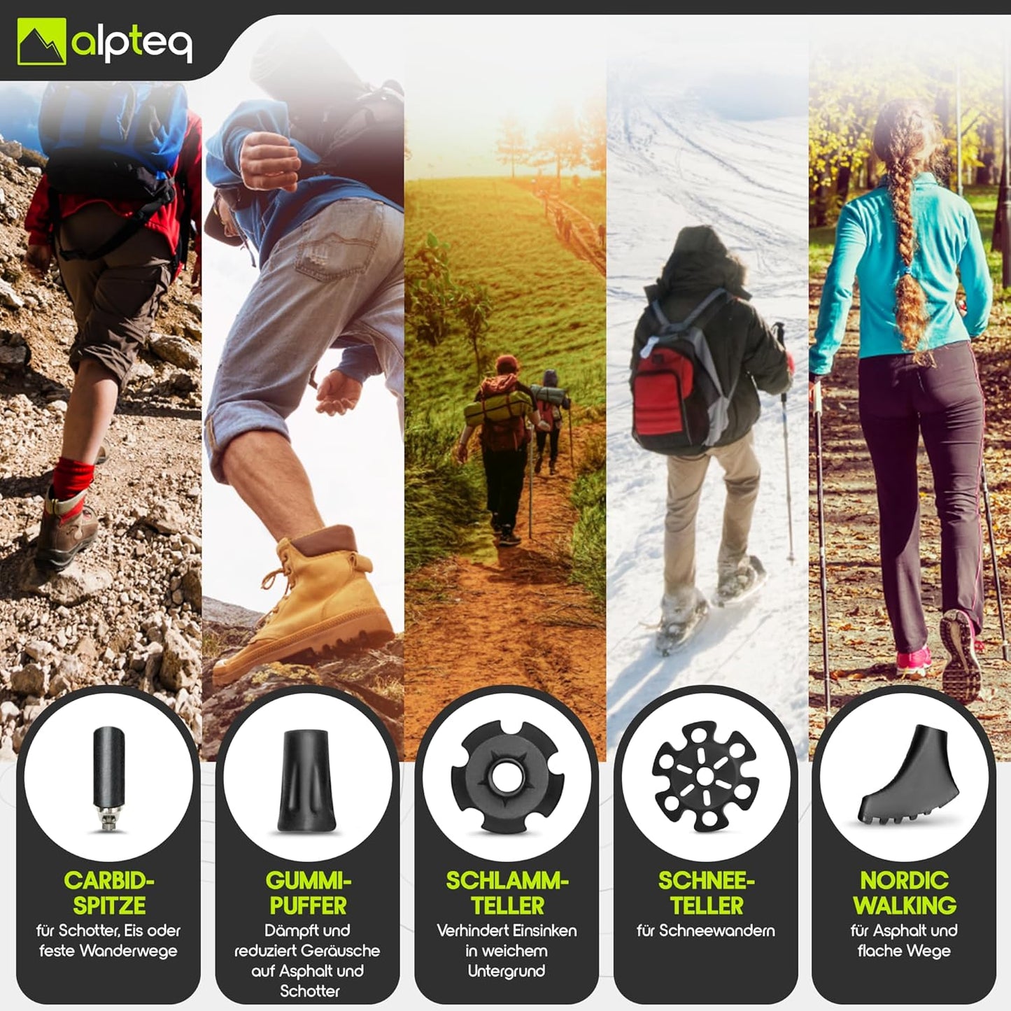 Faltbare Trekkingstöcke, Carbon 115-135 cm | Lime Green