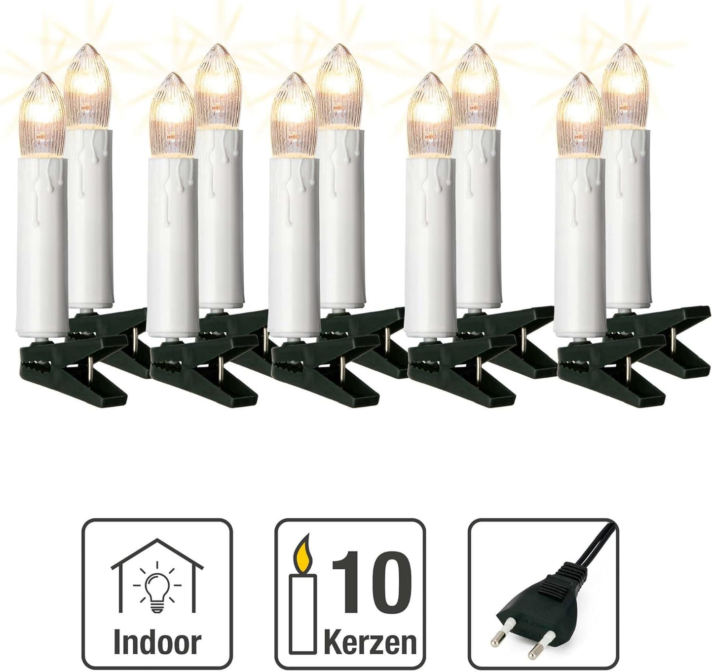 Kerzenlichterkette, Weiss, 6,6 m (10 BS) / Filament