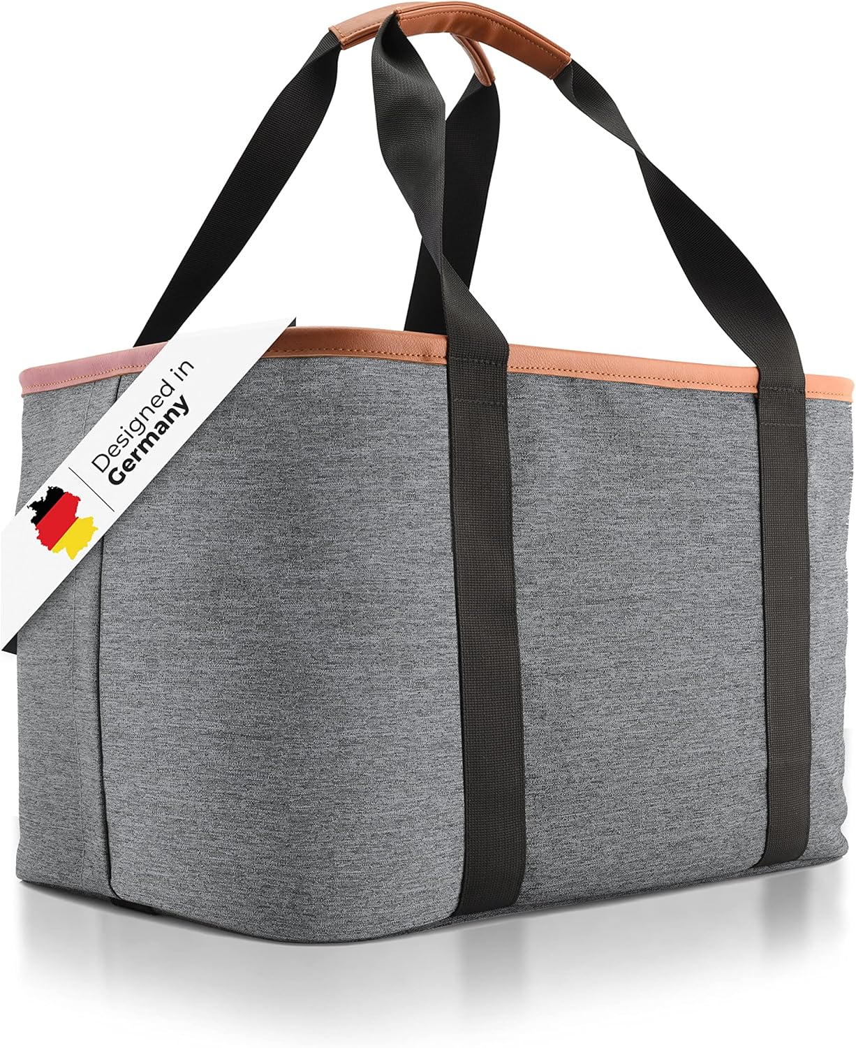 Premium faltbare Einkaufstasche mit PU-Ledergriff, Grau