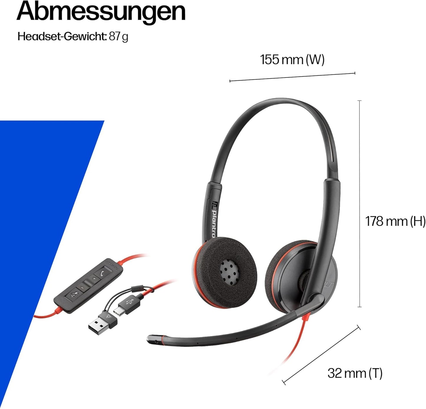 Poly Blackwire 3210, BLACKWIRE, C3210 USB-C, USB C/A ADAPTER, ECOMM USB-C/A