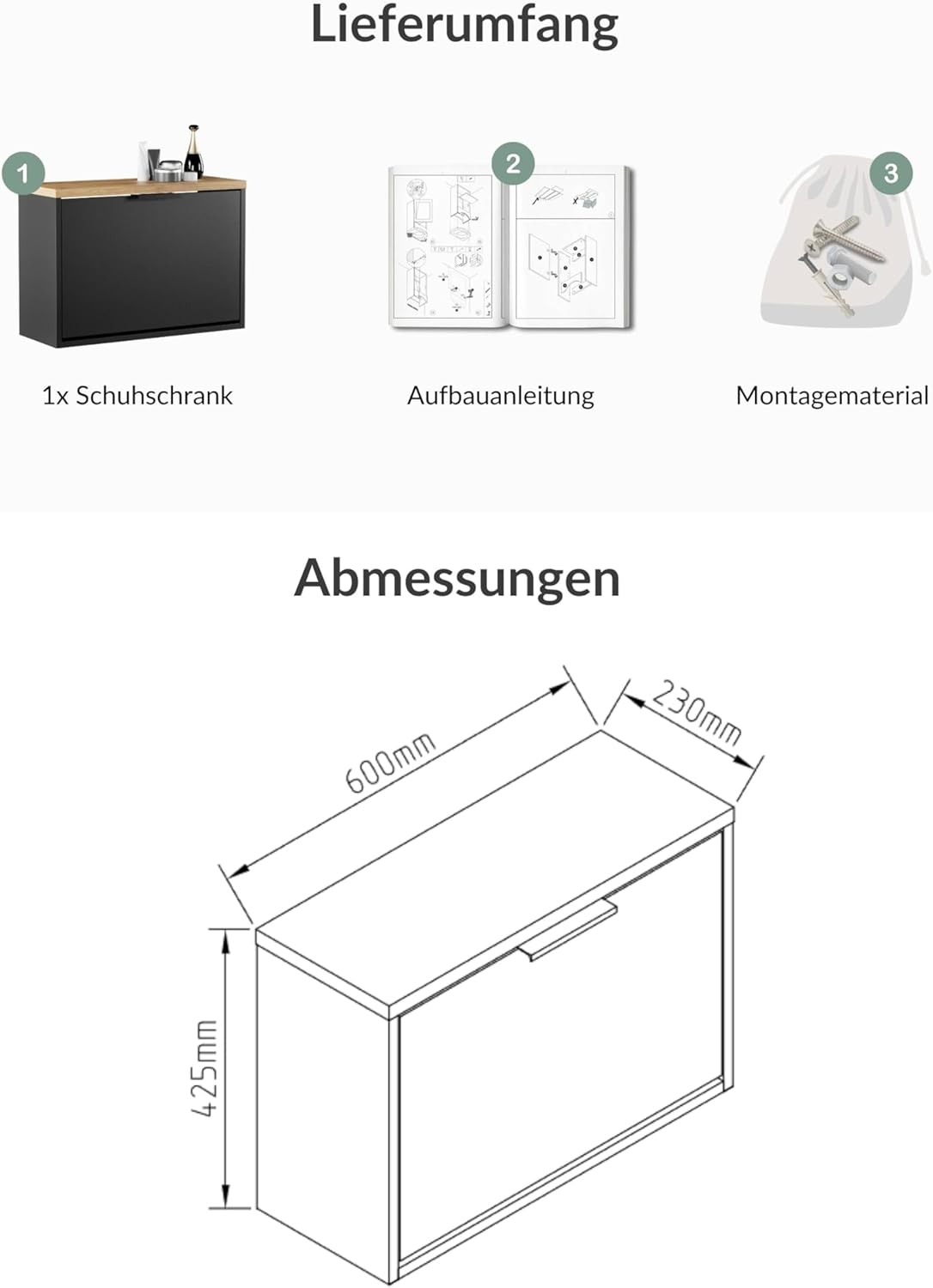 Kleiner Schuhschrank mit Ablage und Klappe, 1 Klappe Schwarz