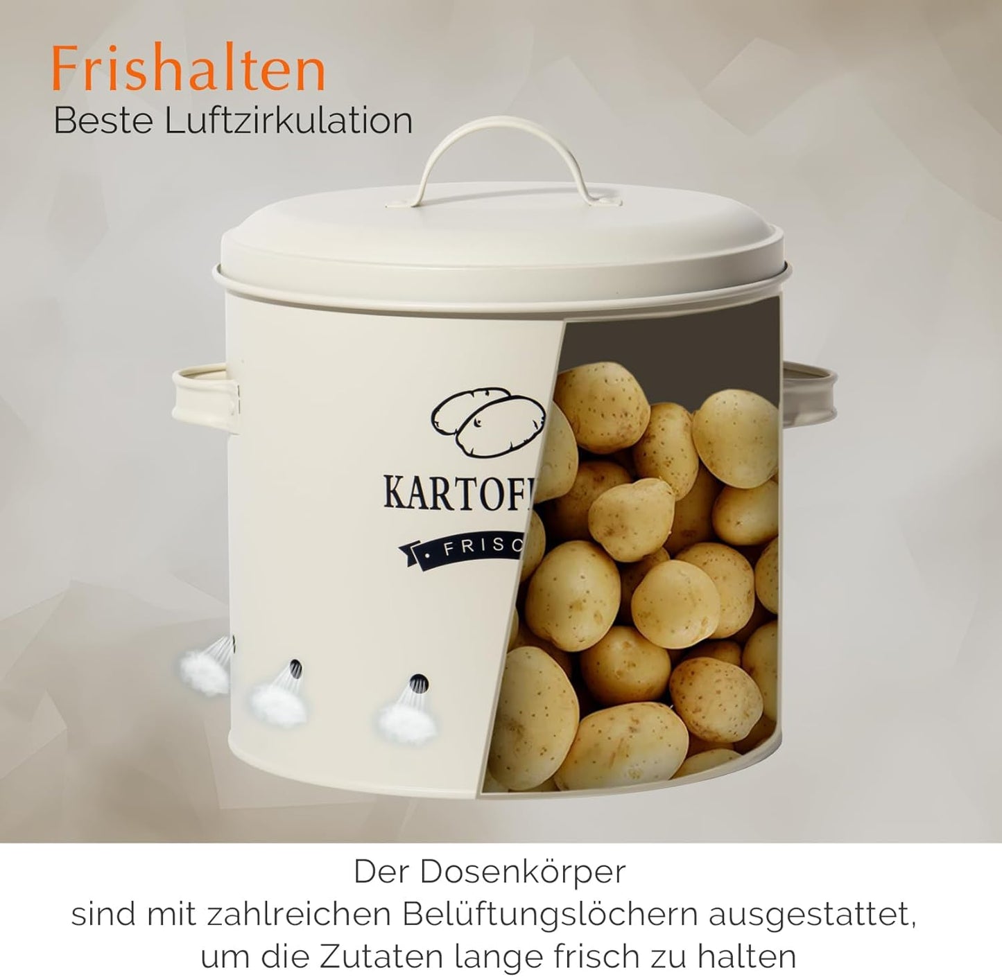 Kartoffel-, Knoblauch- und Zwiebeltopf-Set im Retro-Design, Beige