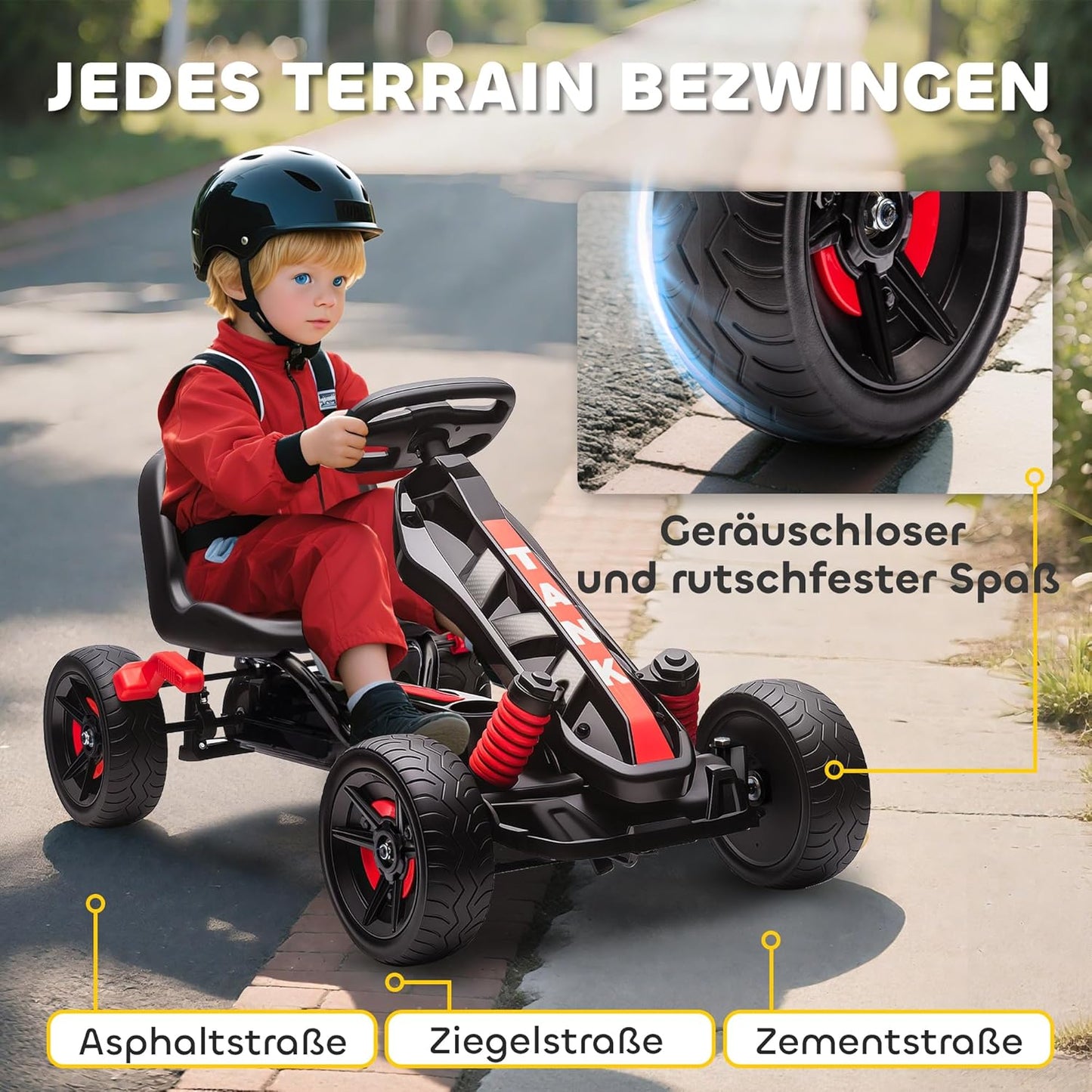 Gokart Tretauto mit Handbremse, Rot