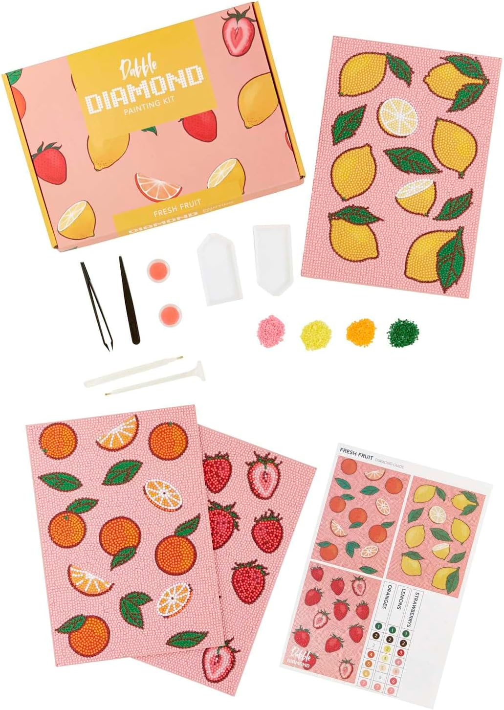 3er-Set Diamant Painting Set frisches Obst, Frisches Obst