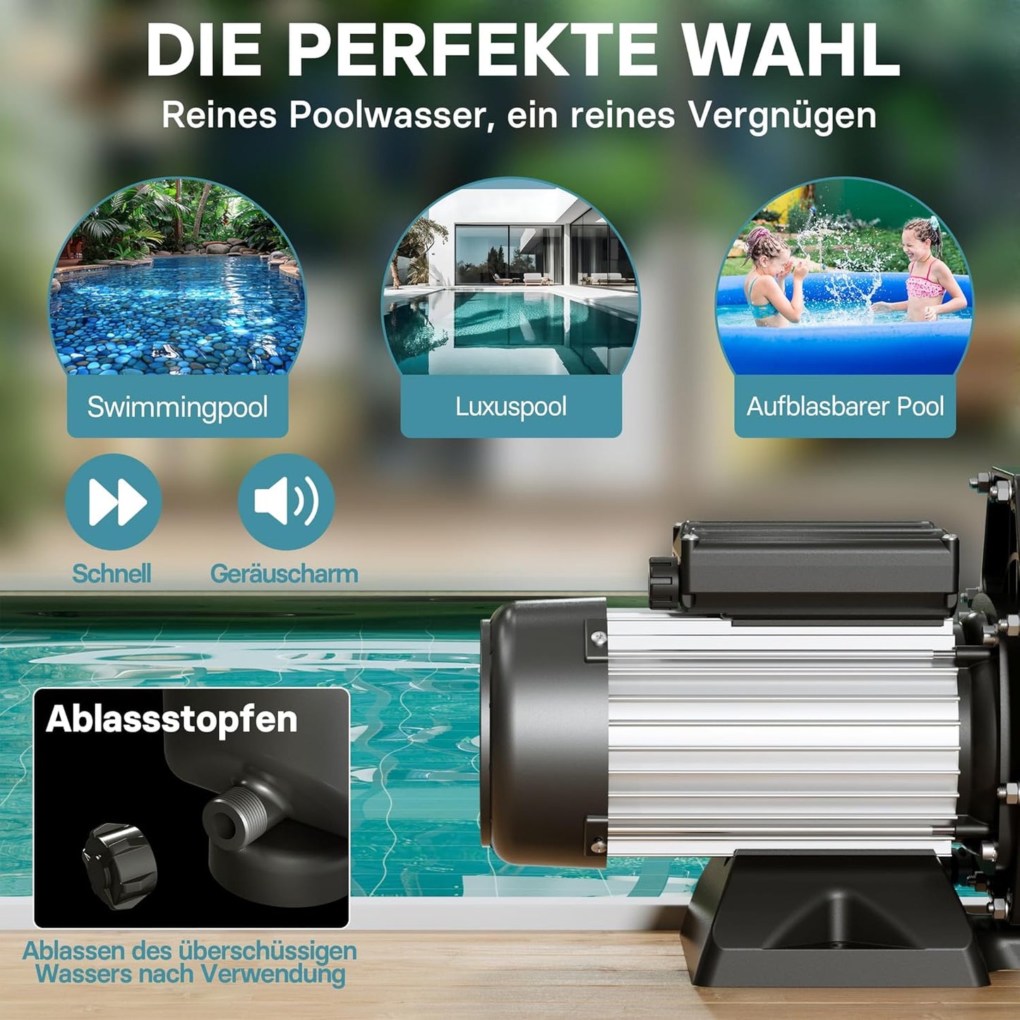 Poolpumpe, 33600 l/h 1500W