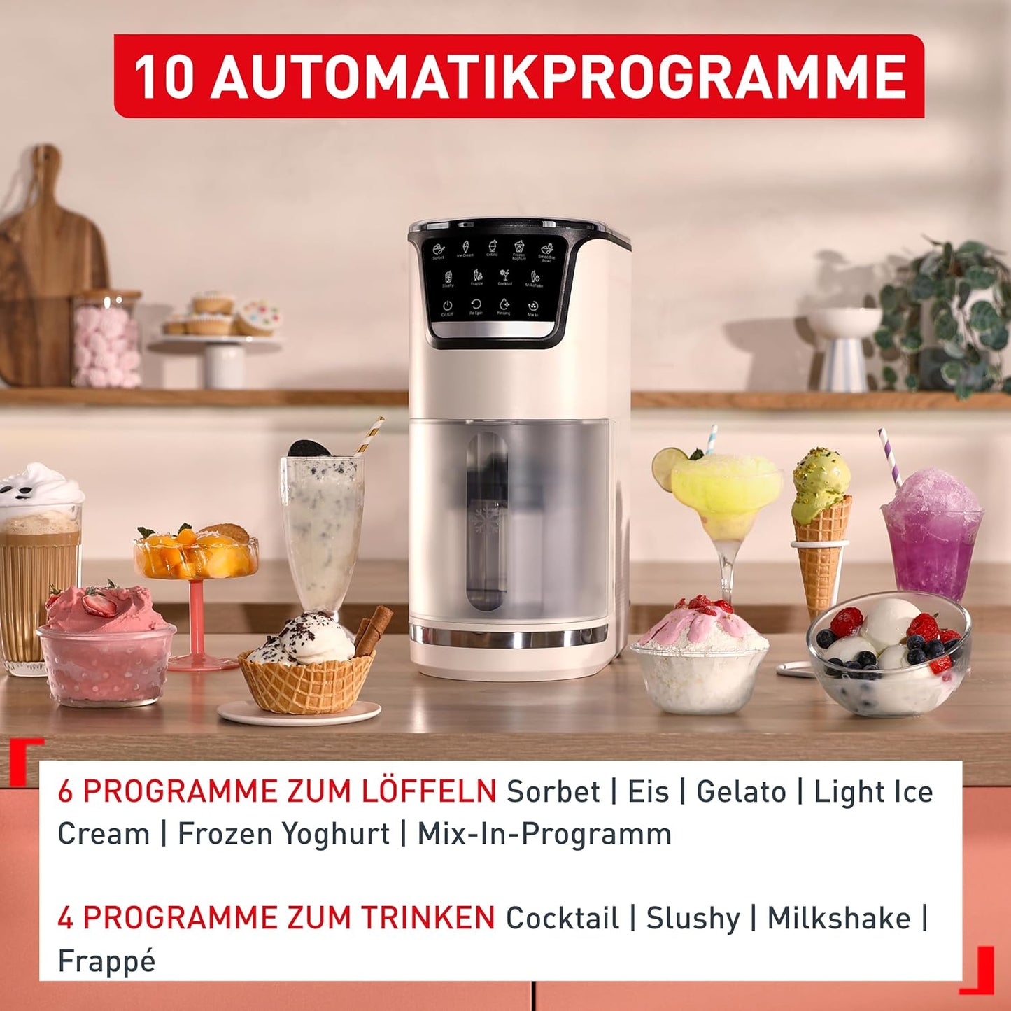 Dolci Eismaschine, Eismaschine inkl. 3x Tritanschüssel + Eisportionierer