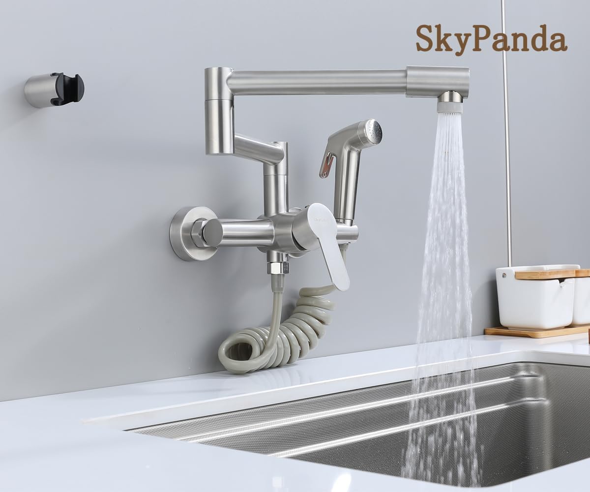 Faltbare Küchenarmatur zur Wandmontage mit 360° Drehrohr, Folded Wall Mounted Brushed Nickel