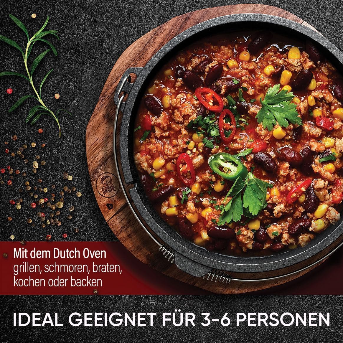 Dutch Oven Set, Topf ohne Fuss+Bürste 7 Liter