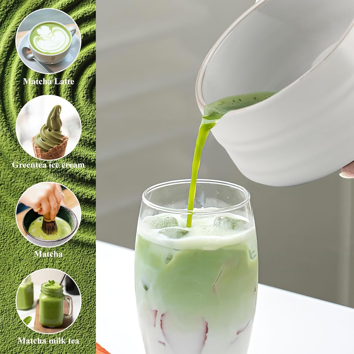 Matcha-Set (7-teilig) mit Bambusbesen und Schale, Mondlicht Weiß