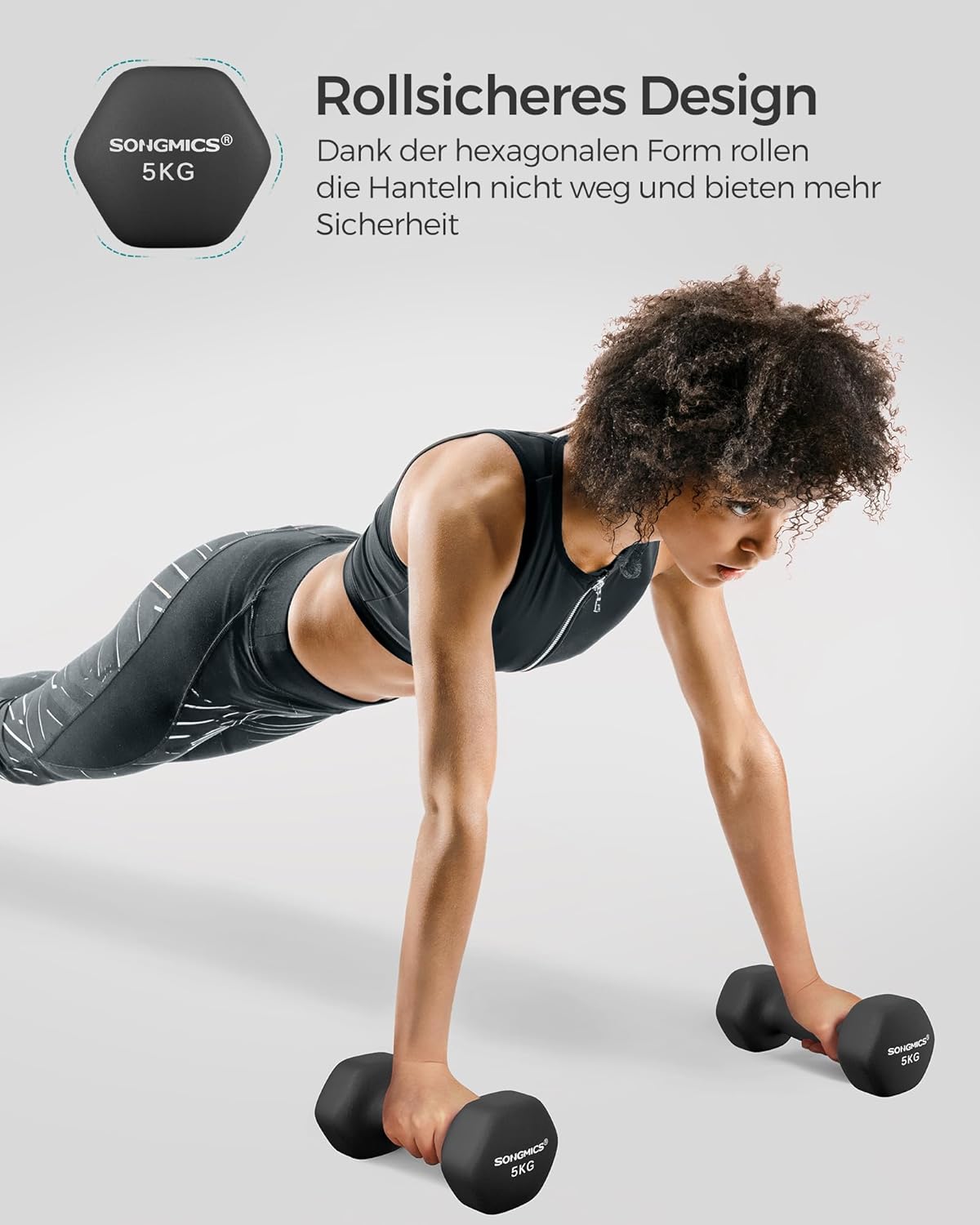 Hexagon-Kurzhanteln (2x 5 kg), 2 x 5 kg, Negro