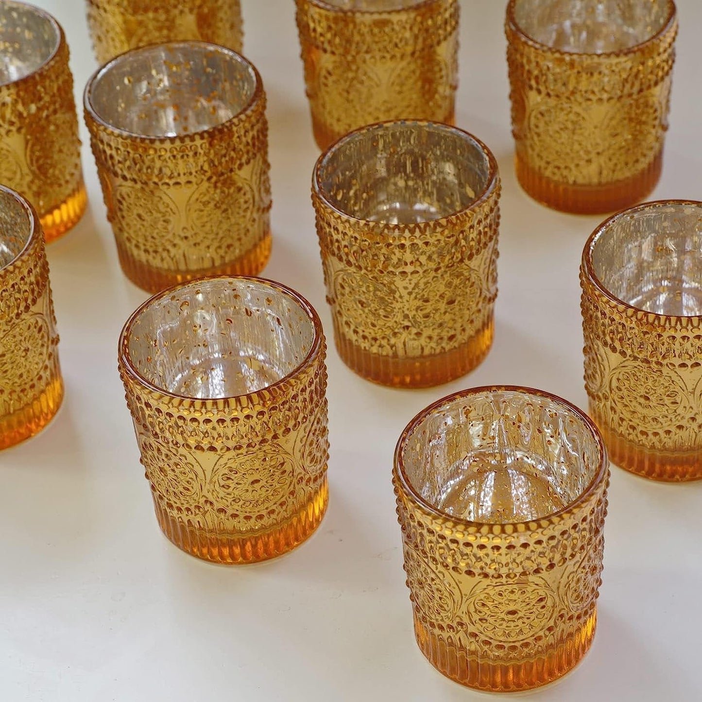 Teelichthalter-Set aus Quecksilberglas (12 Stück), Gold