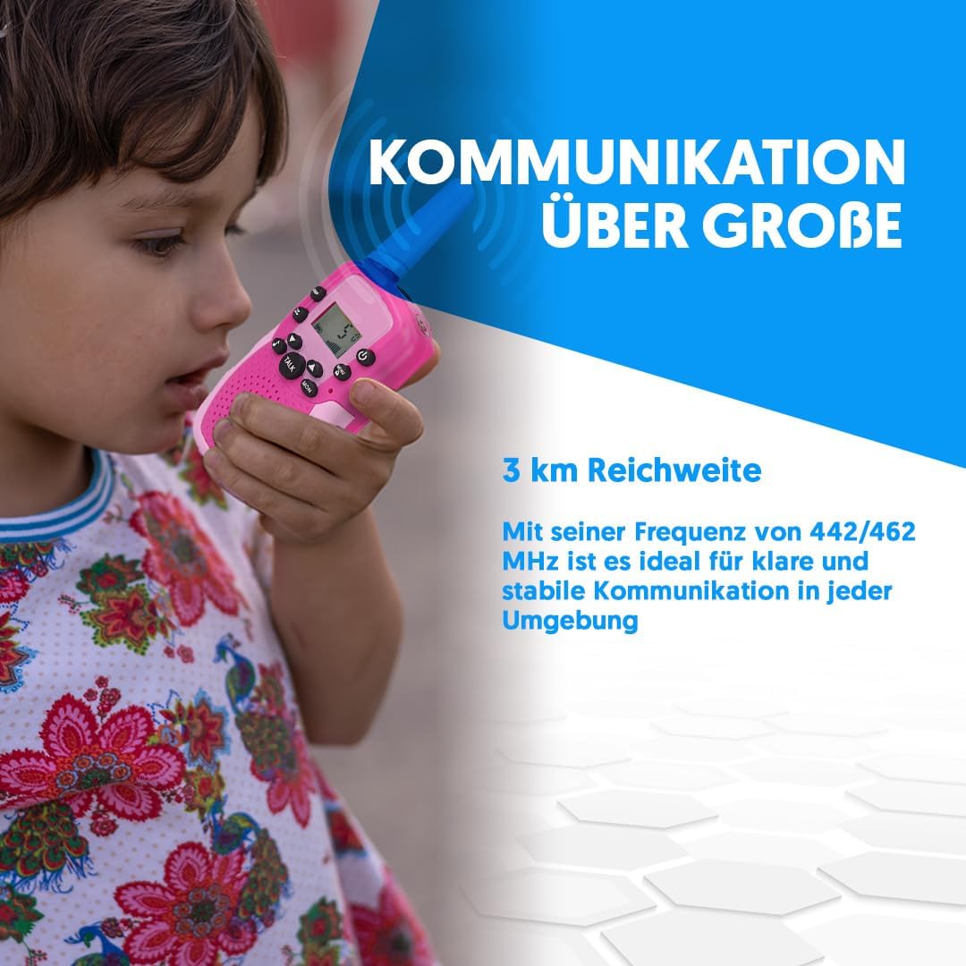 Walkie-Talkies für Kinder mit LED-Display und 22 Kanälen, Rosa