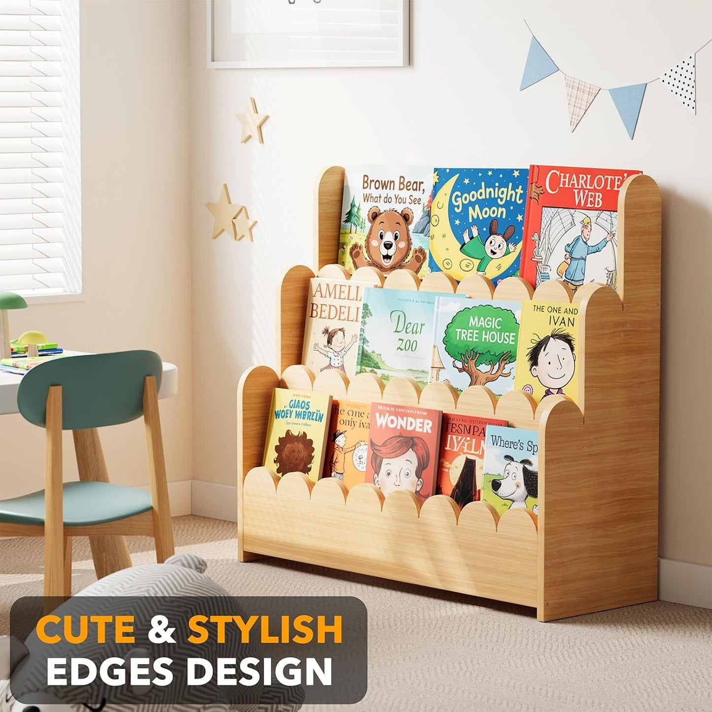 3-stufiges Bücherregal für Kinder, Natur 3 Tier, 78.15 CM 1