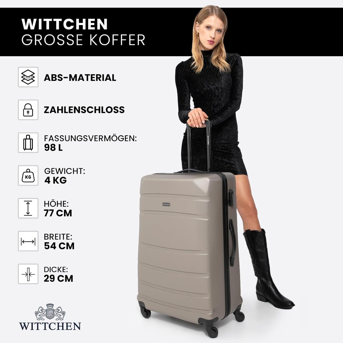 Grosser Koffer Trolley mit Hartschale und Zahlenschloss, L Champagner