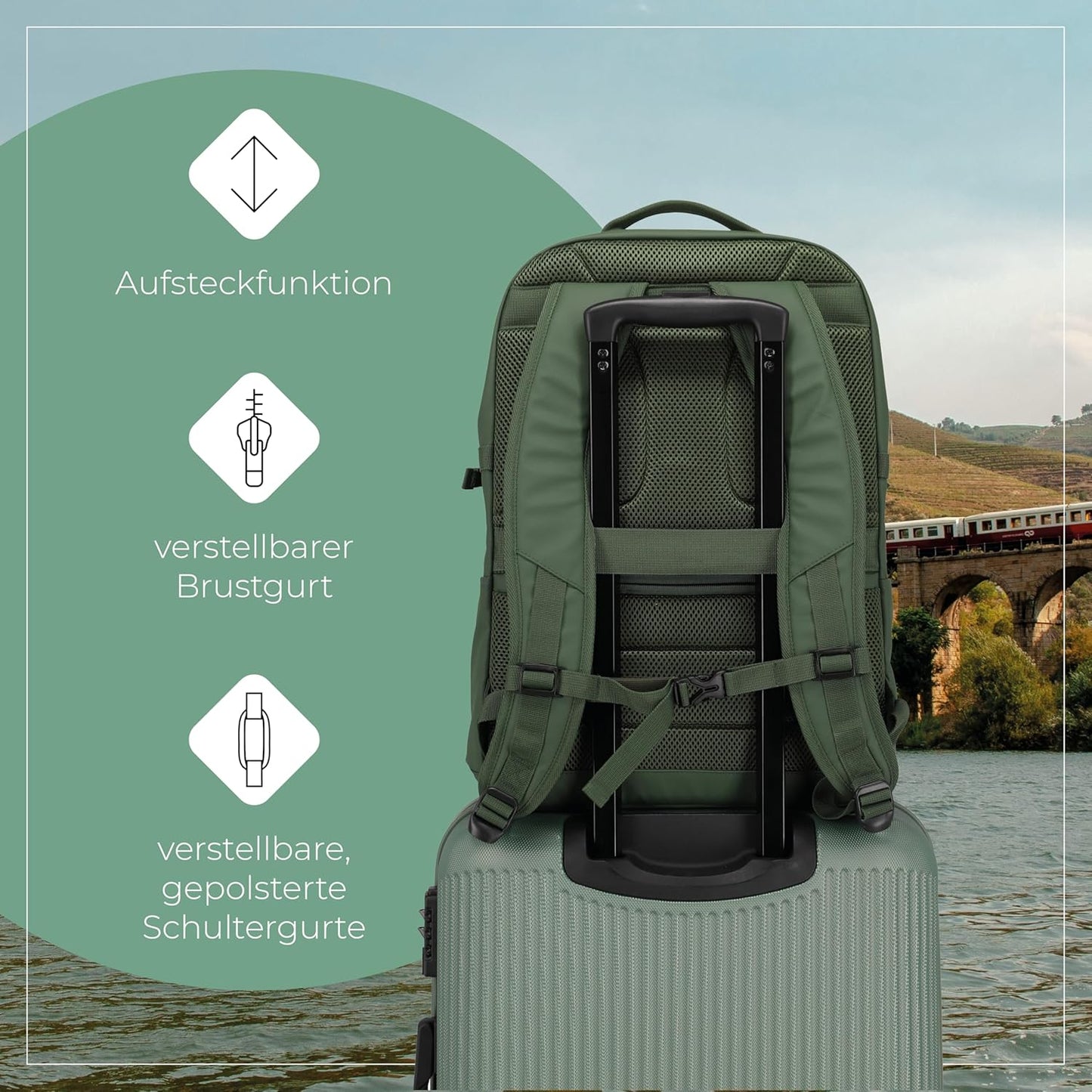 Wasserabweisender Tagesrucksack mit Laptopfach 15,6", Oliv