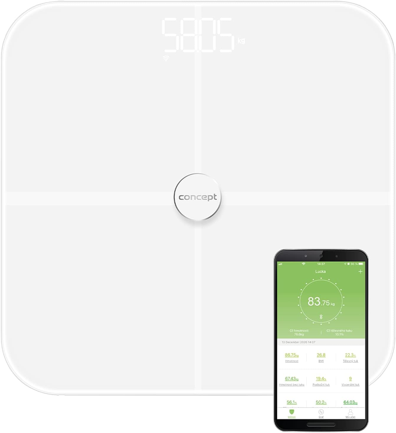VO4010 Körperanalysewaage mit App und Bluetooth, White