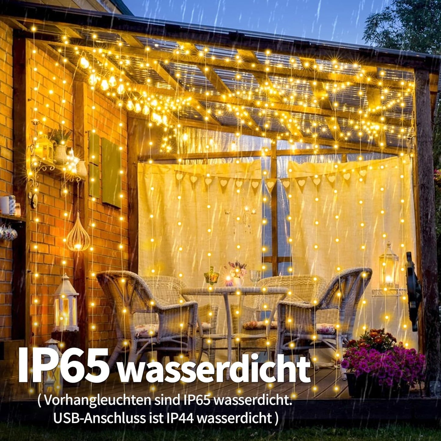 LED Lichtervorhang 2x2m mit Fernbedienung, 2*2 Lichtervorhang