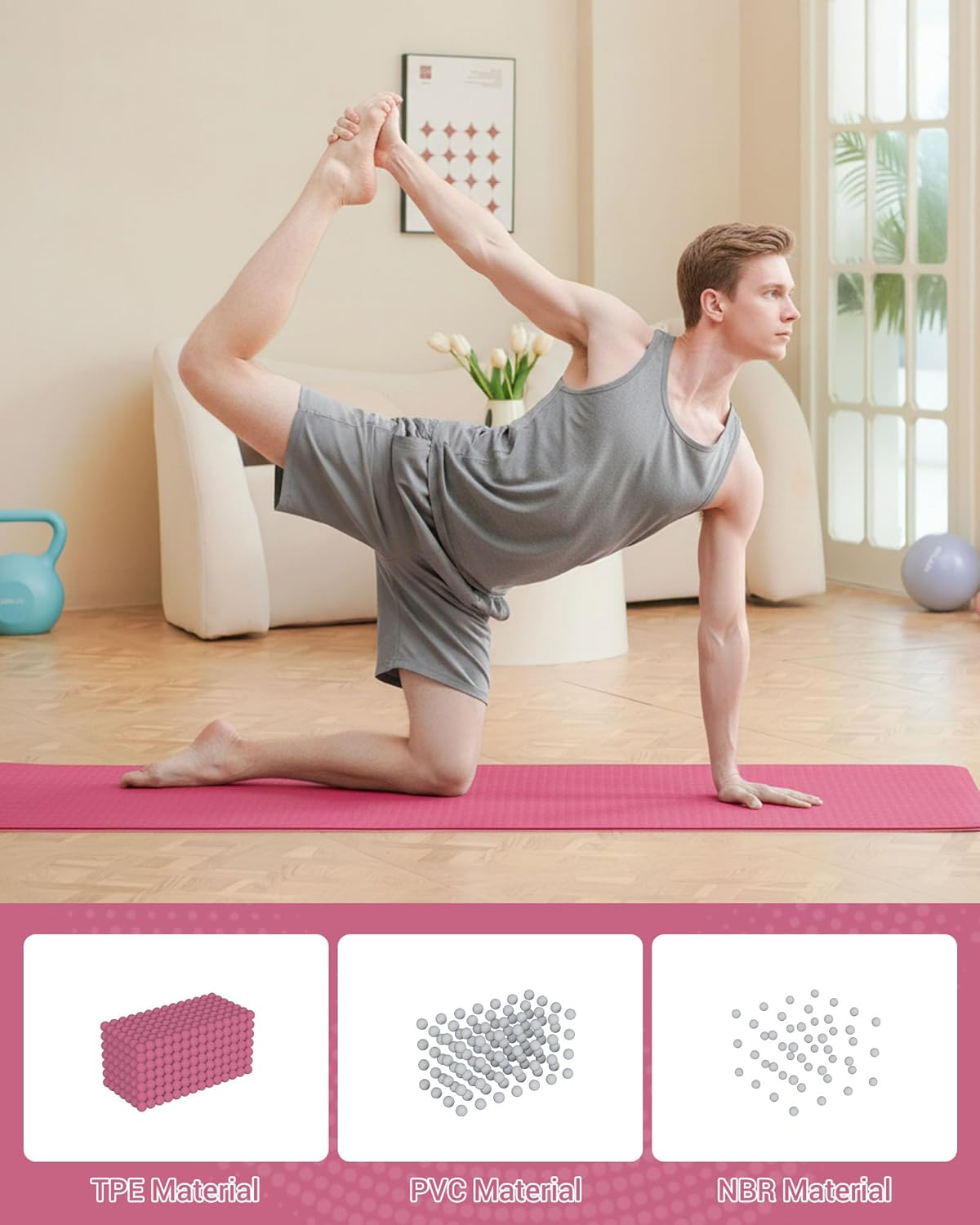 Gymnastik- und Yogamatte mit Tragegurt, Rosa/Pflaume