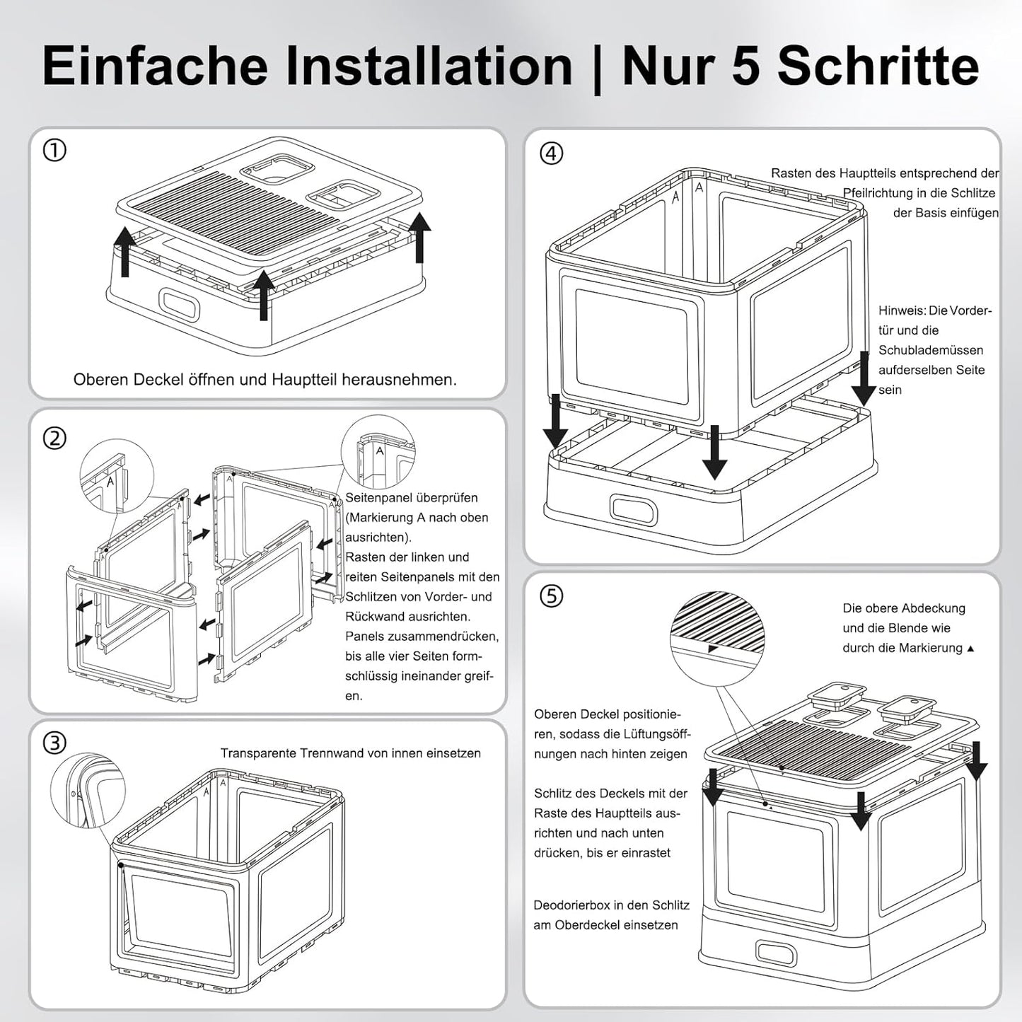 Geschlossene Edelstahl-Katzentoilette mit Schublade, Geschlossener Frontzugang