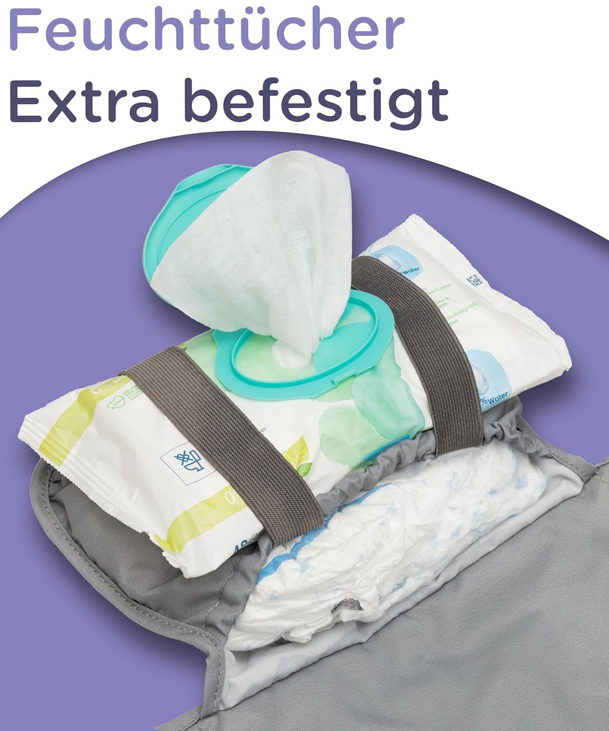 Faltbare Wickelunterlage mit Stauraum, Grau