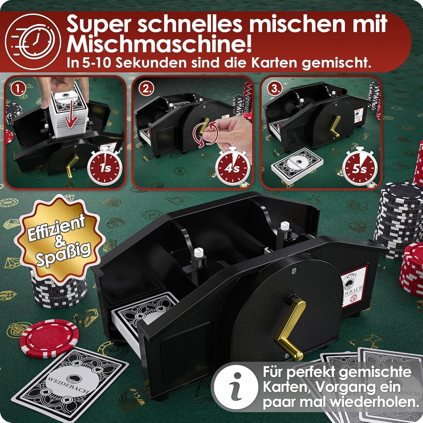 Kartenmischmaschine mit Kurbel, Schwarz