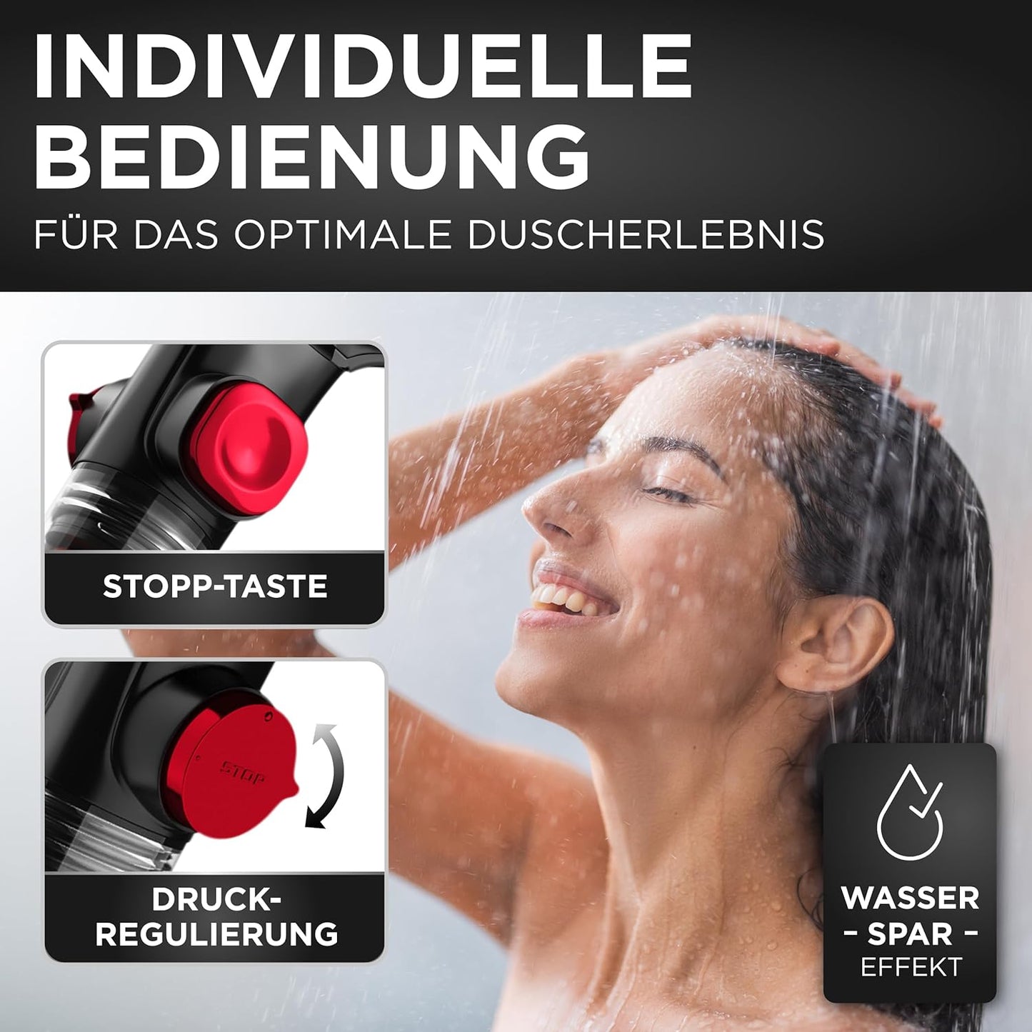 Duschkopf mit Mineralperlen & Booster-Modus, Transparenter Griff