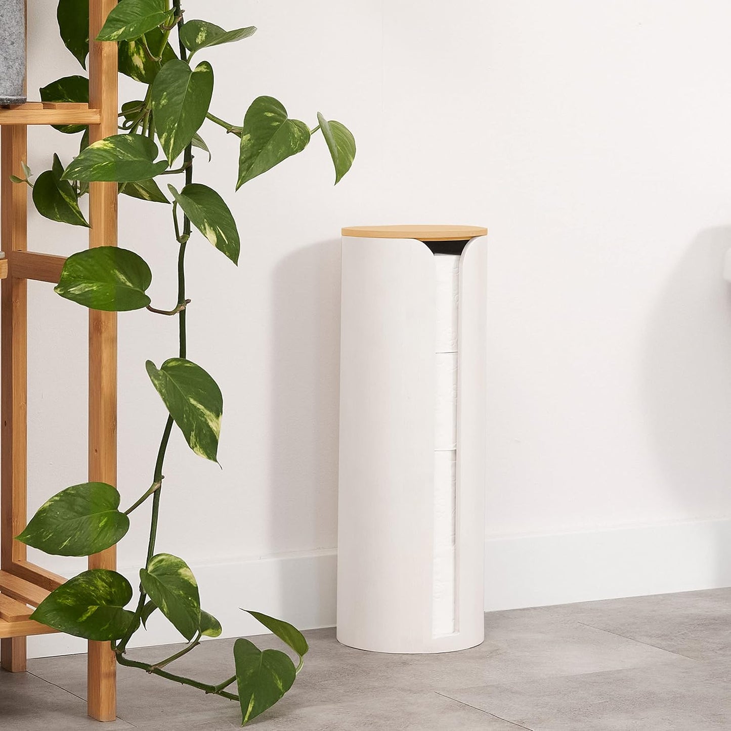 Toilettenpapierhalter aus Bambus, Weiss Toilettenpapieraufbewahrung 4 Rollen