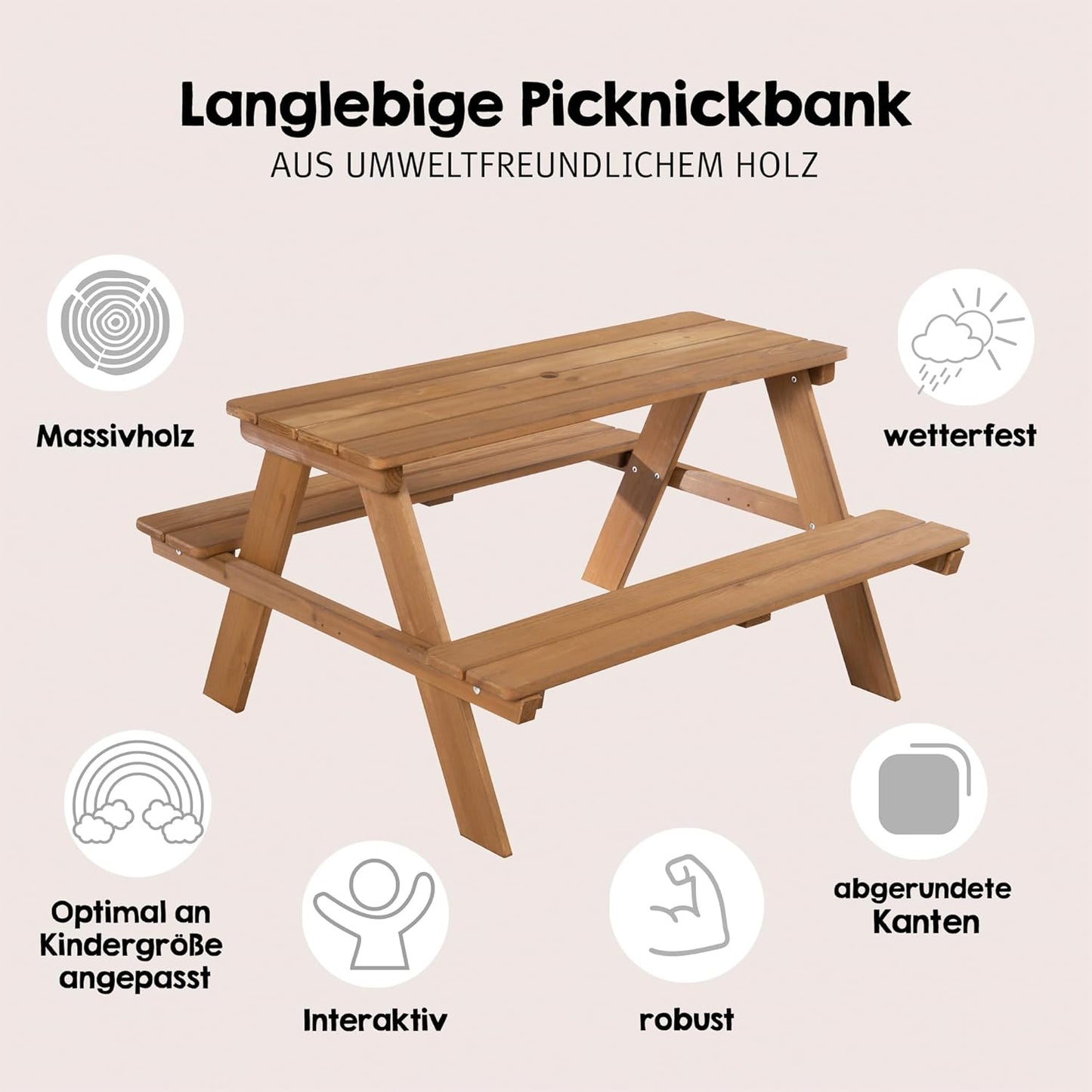 Kinder Outdoor Sitzgruppe aus Massivholz (4 Plätze), Teak Bank einzeln
