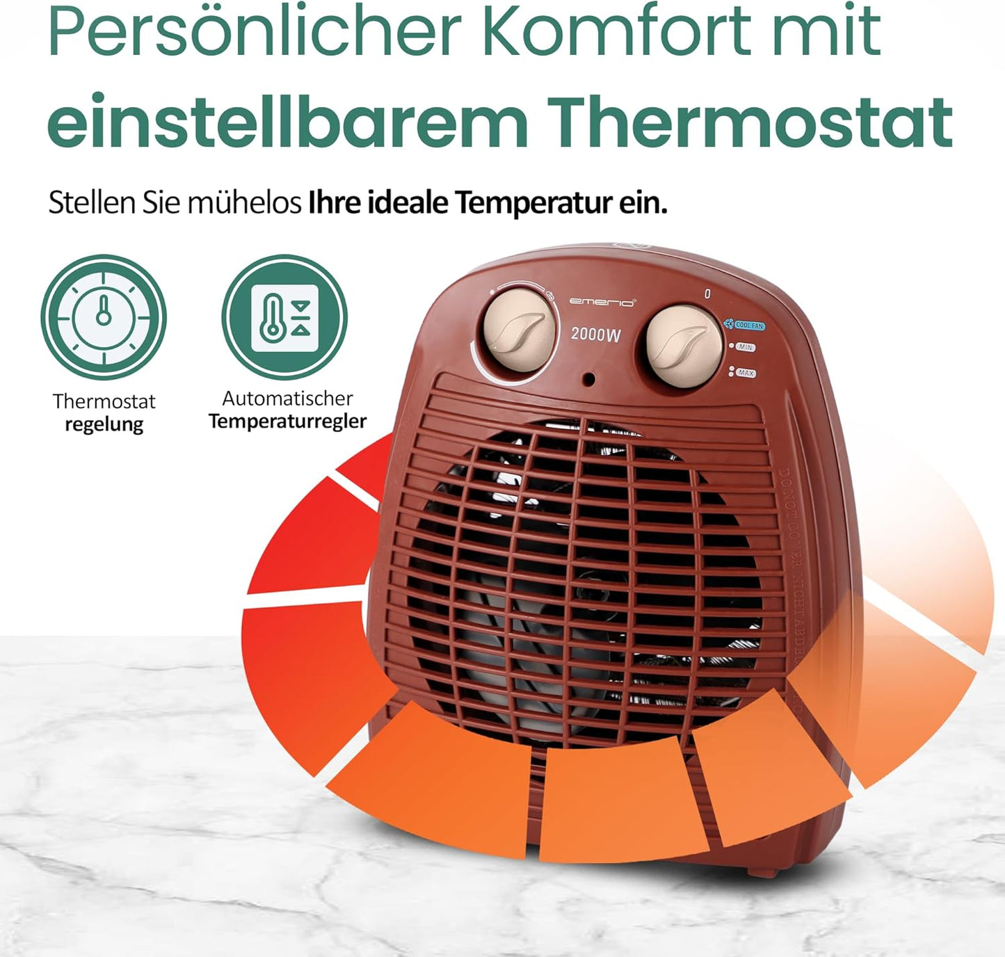 Heizlüfter mit Ventilatorfunktion, Braun