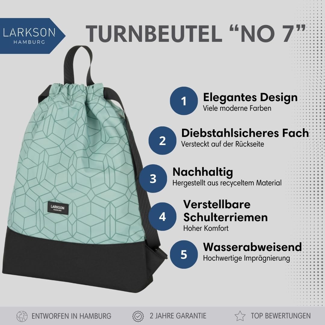 Turnbeutel No 7 mit Aussentasche, Mint Muster