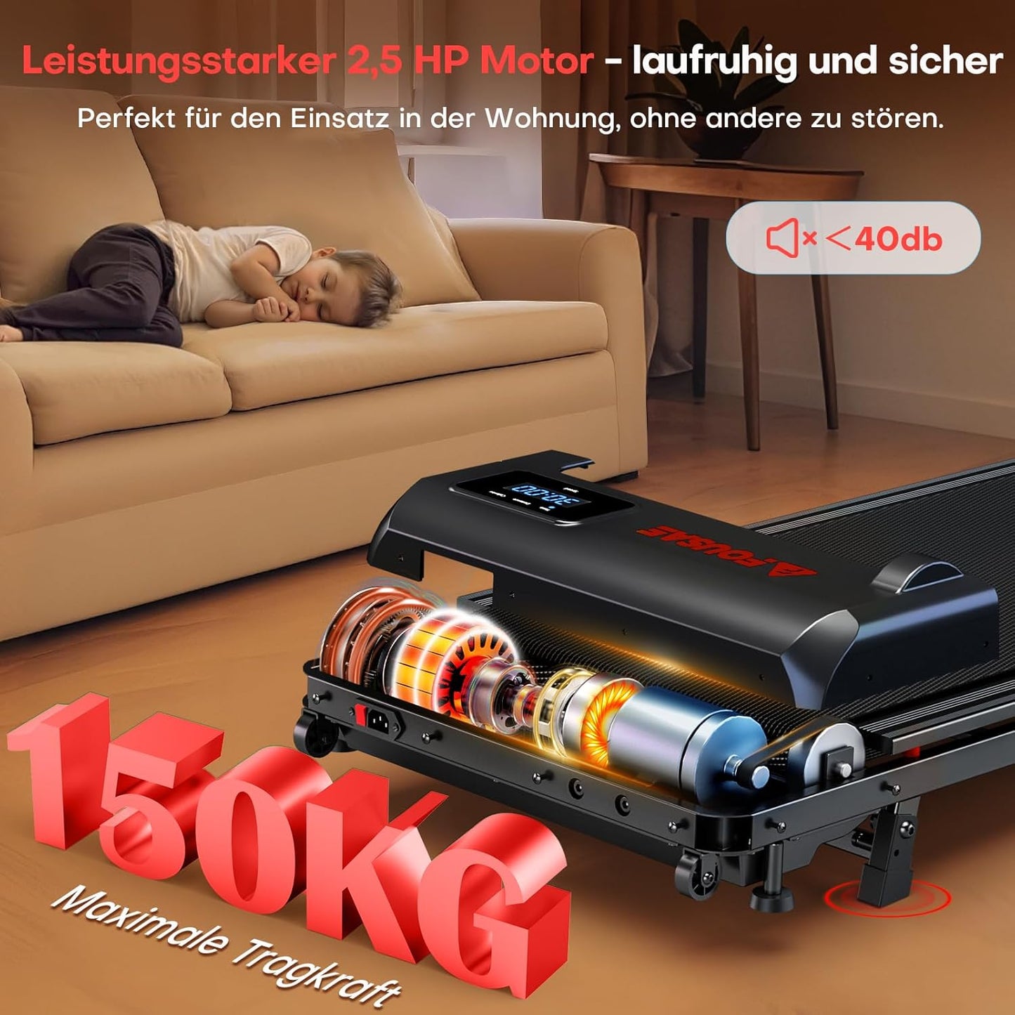 Walking Pad mit Steigung und 12 Programmen, Schwarz Rot