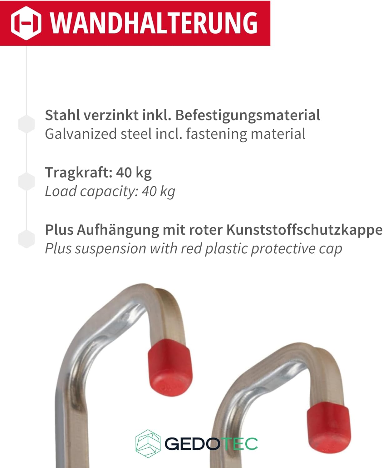 6er-Set Wandhalterung Gerätehaken, 6 90 mm