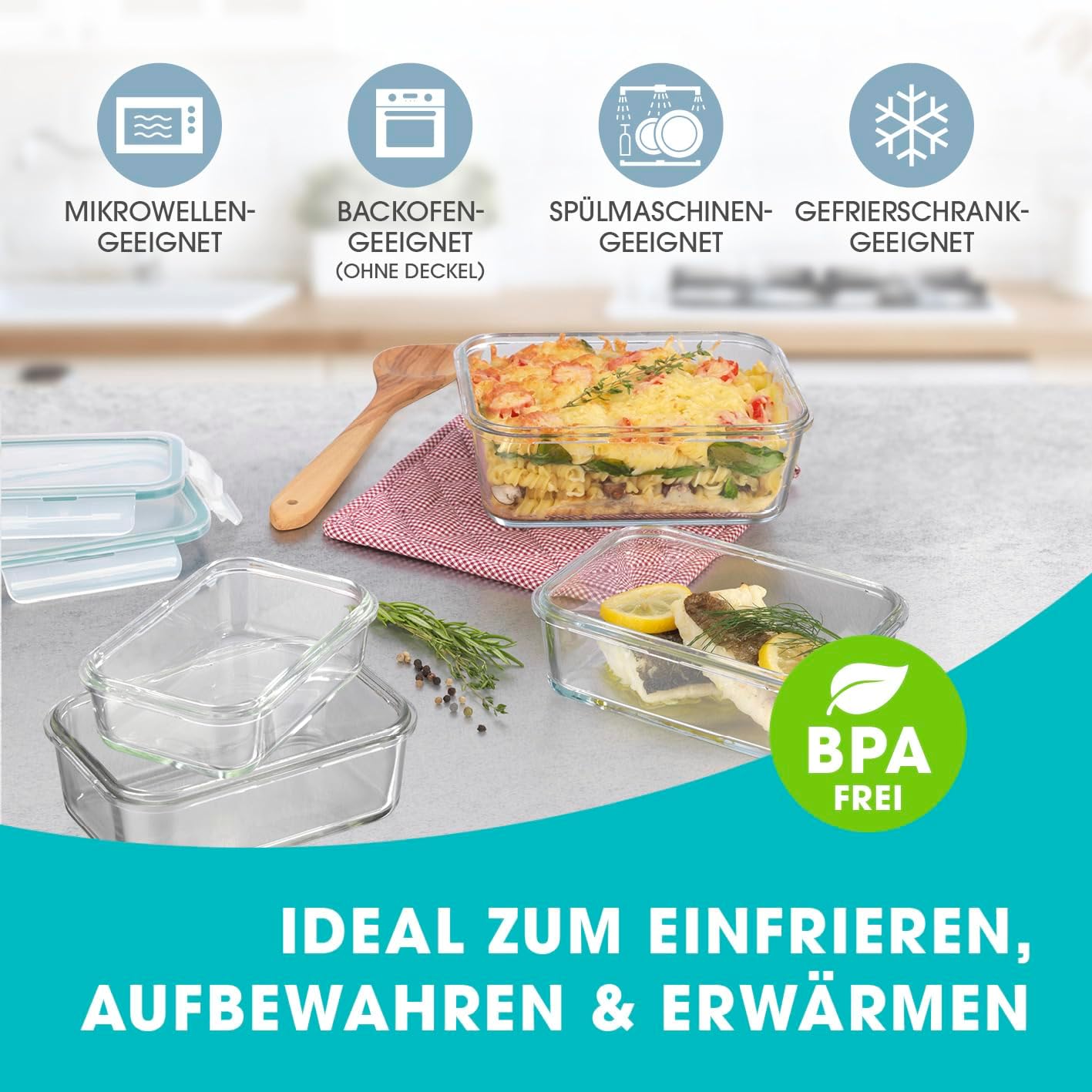 Frischhaltedosen Klick-it 8er Set, Gemischte Grössen, 8 Glas Dosen, Blau