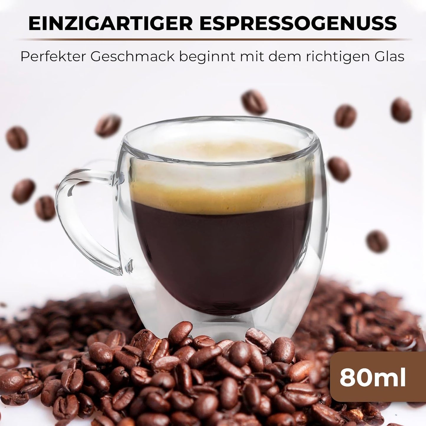 Doppelwandige Espressotassen 4er-Set, 4er Set mit Henkel