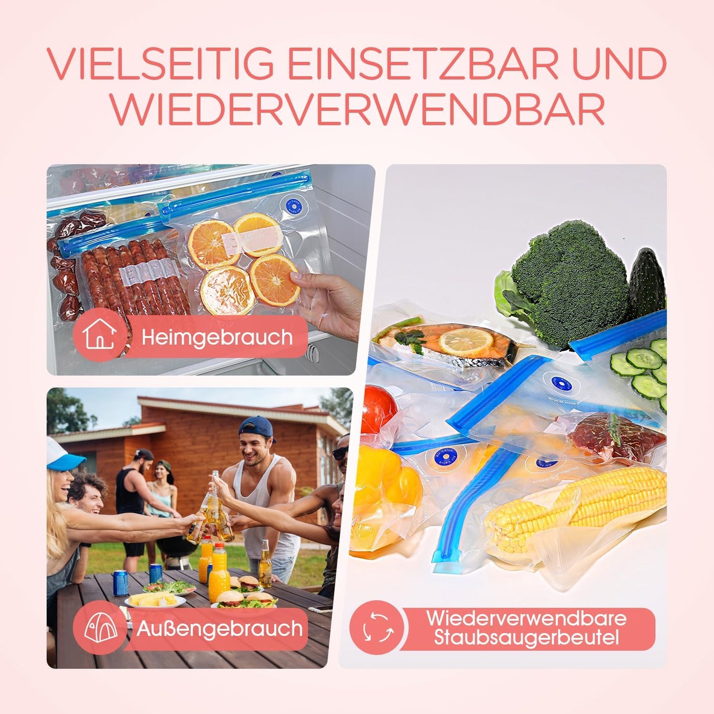 VS210 Handvakuumierer Set mit 5 Vakuumbeuteln, 1 Pumpe+5 Säcke