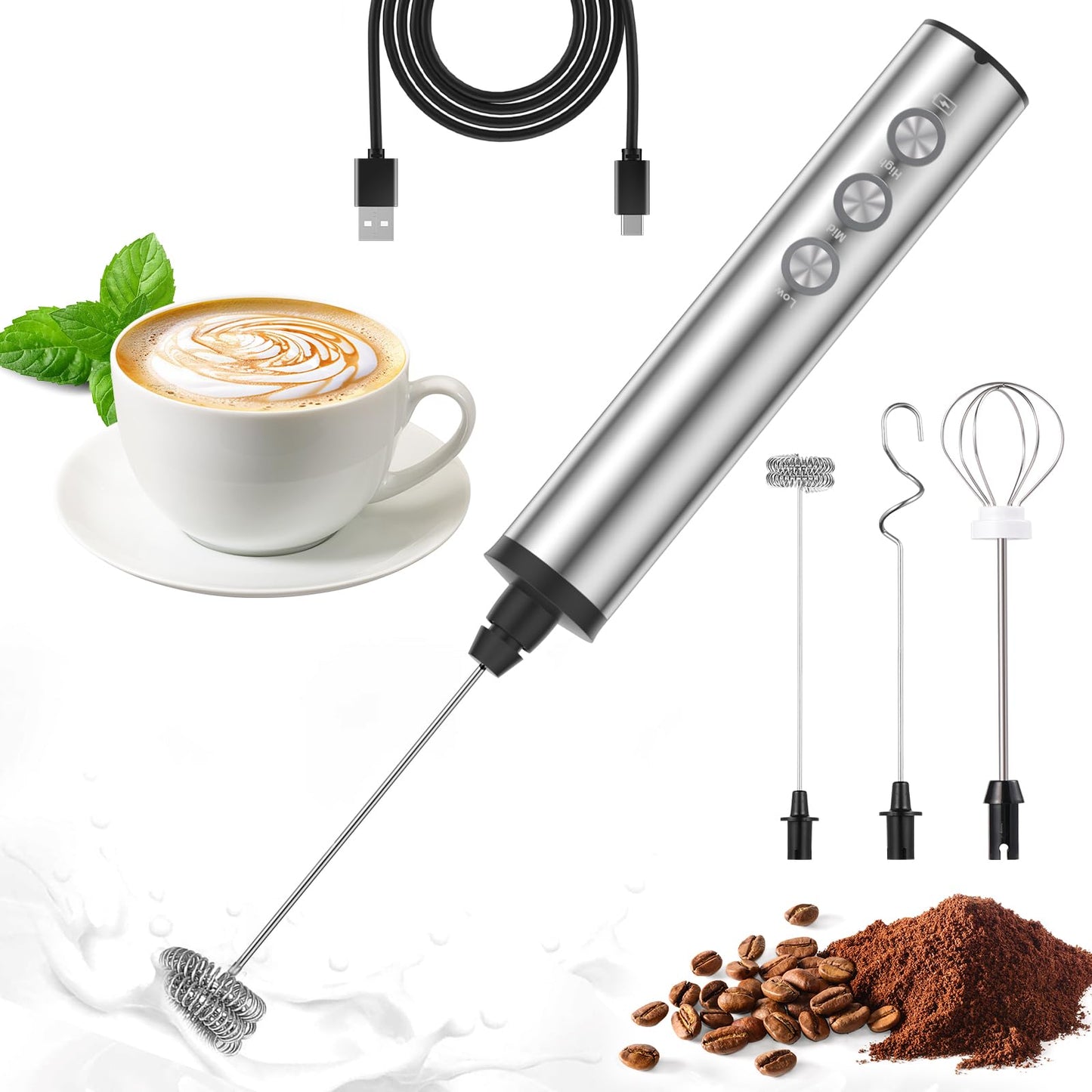 Elektrischer Milchaufschäumer USB, Edelstahl Schneebesen, frother new
