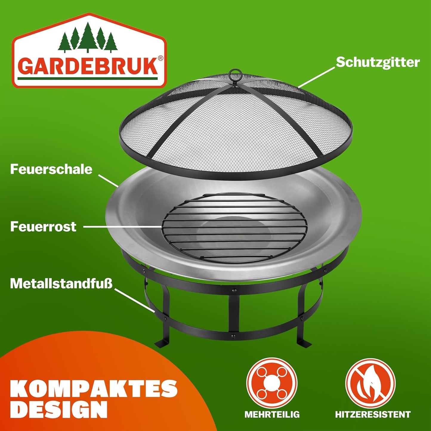 Feuerschale mit Funkenschutz und Schürhaken