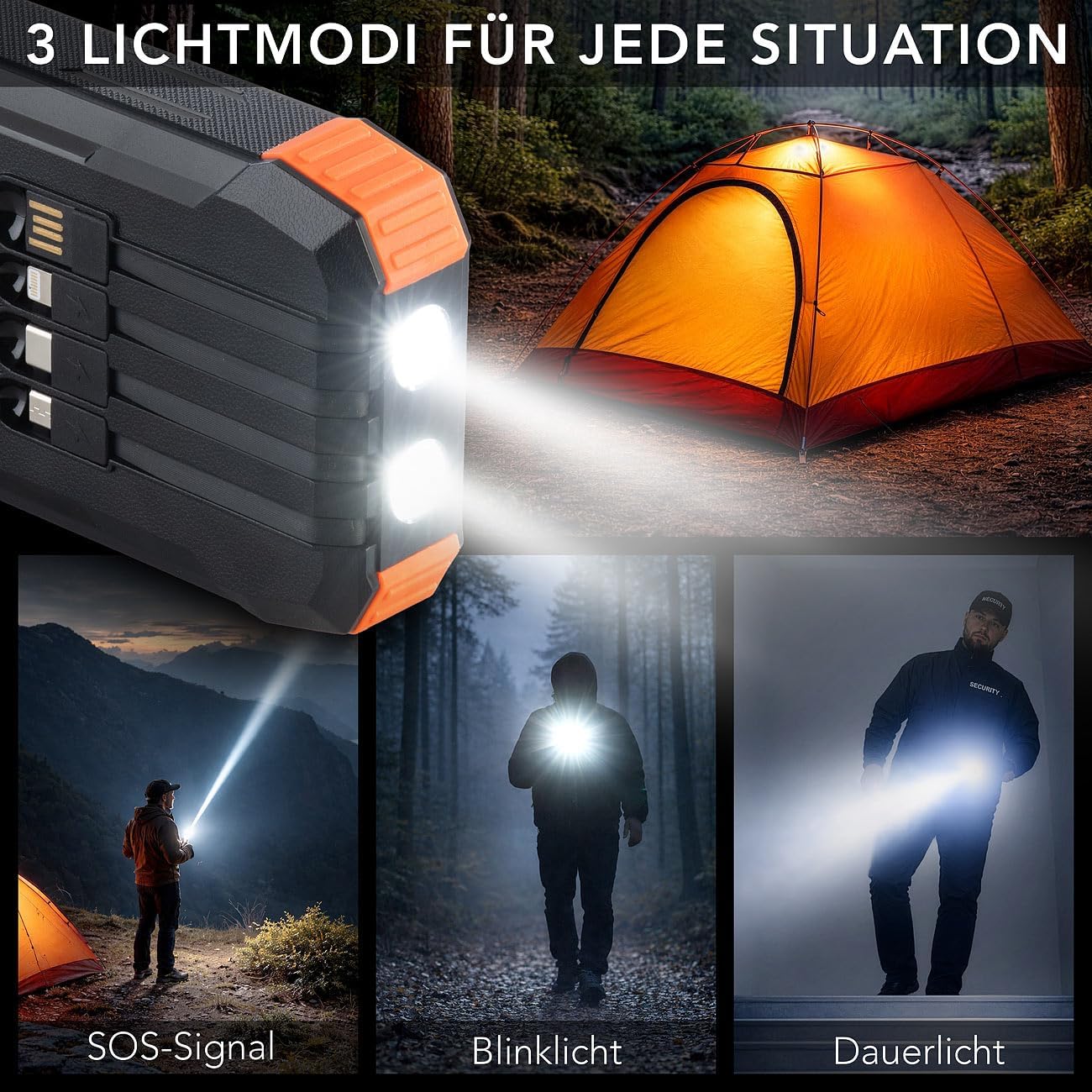 PB-830 Kurbel-Solar-Powerbank, 2 Stück, mit Taschenlampe und Kompass