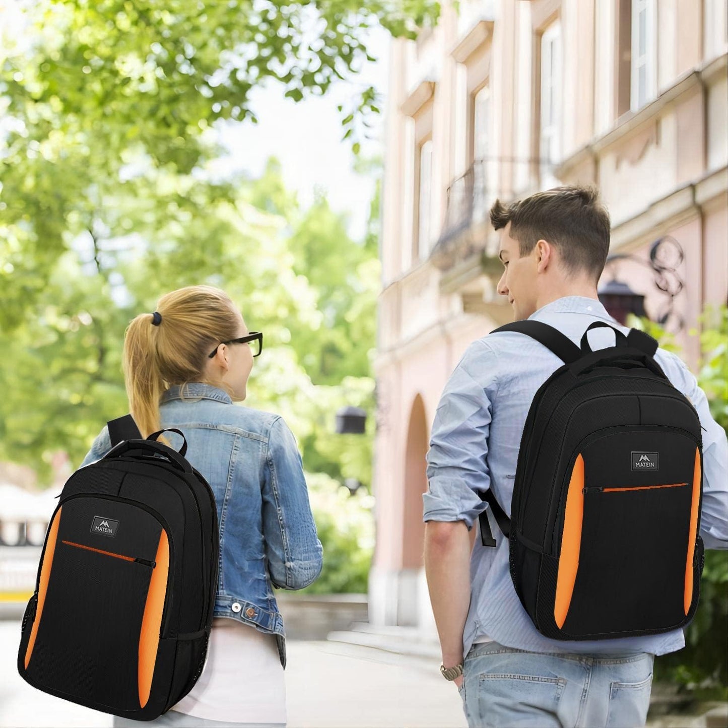 Schulrucksack mit Laptopfach, 17,3 Zoll Schwarzorange