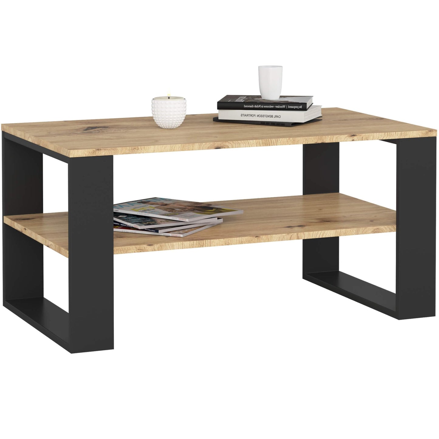 Couchtisch Alex mit Regal, Artisan-eiche Schwarz