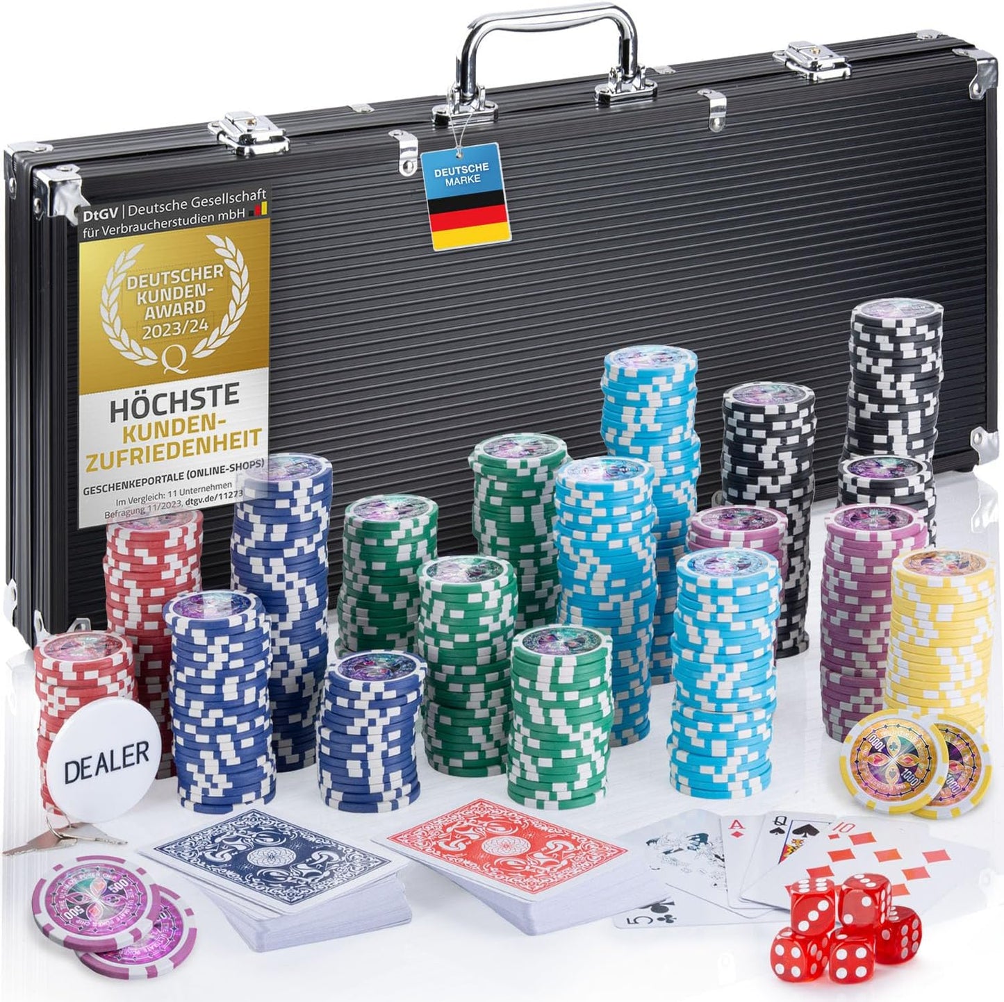 Pokerkoffer Set mit 500 Chips, Schwarz 500 Chips