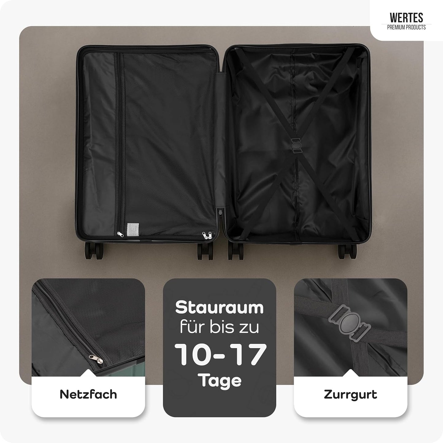 Hartschalenkoffer mit Doppelrollen, Schwarz 77cm