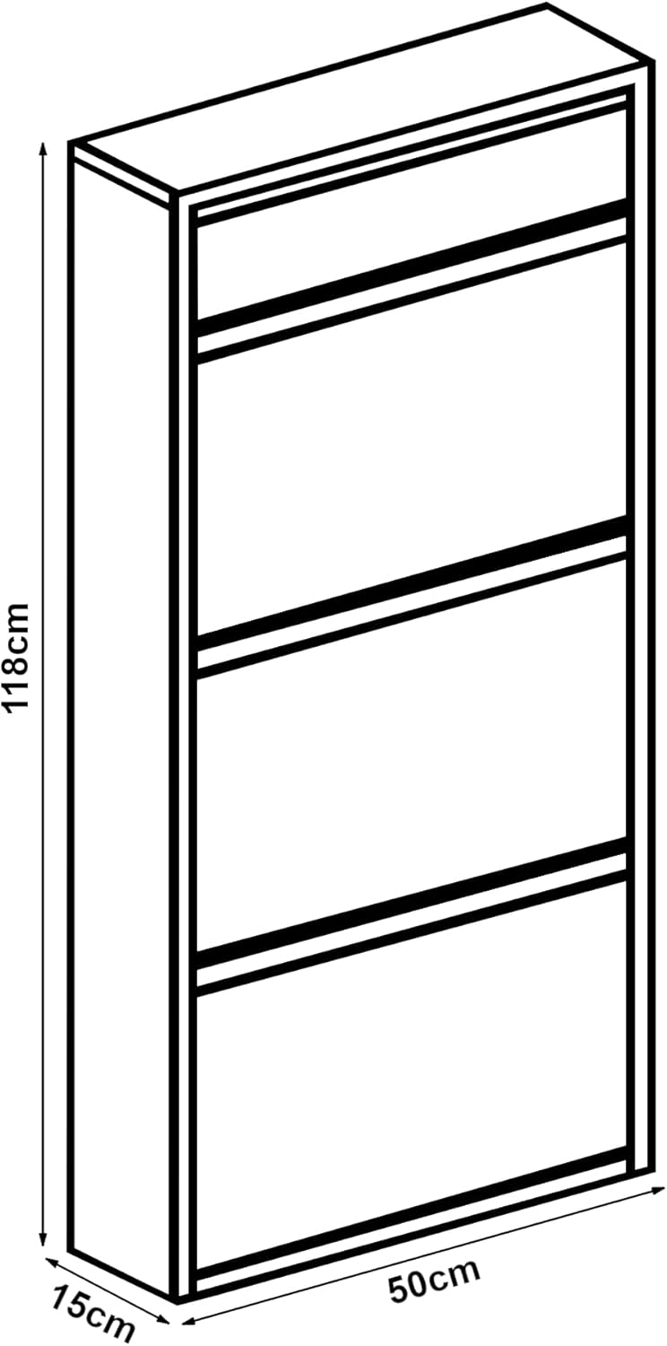 Schuhschrank mit 4 Klappen für 6 Paar Schuhe, Grau mit 3+1 Klappen
