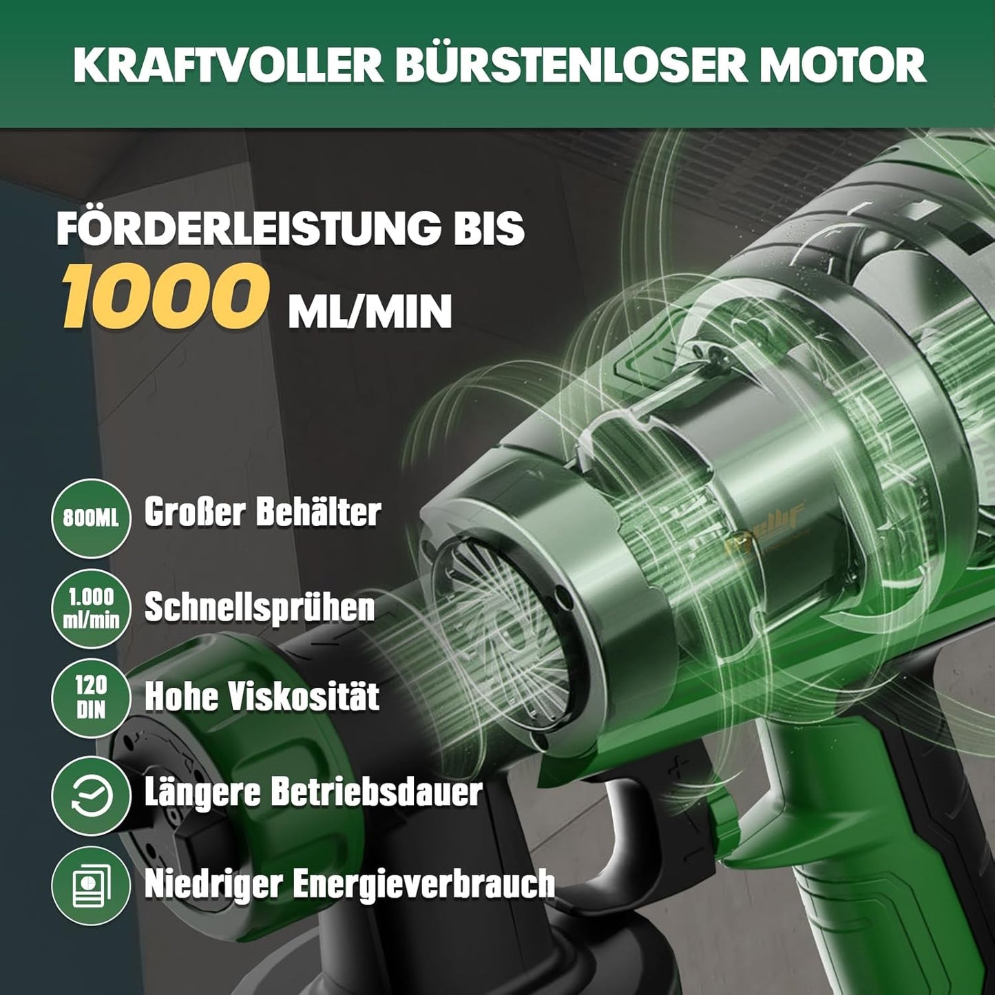 Akku Farbsprühgerät mit 3 Düsen (ohne Akku), Grün