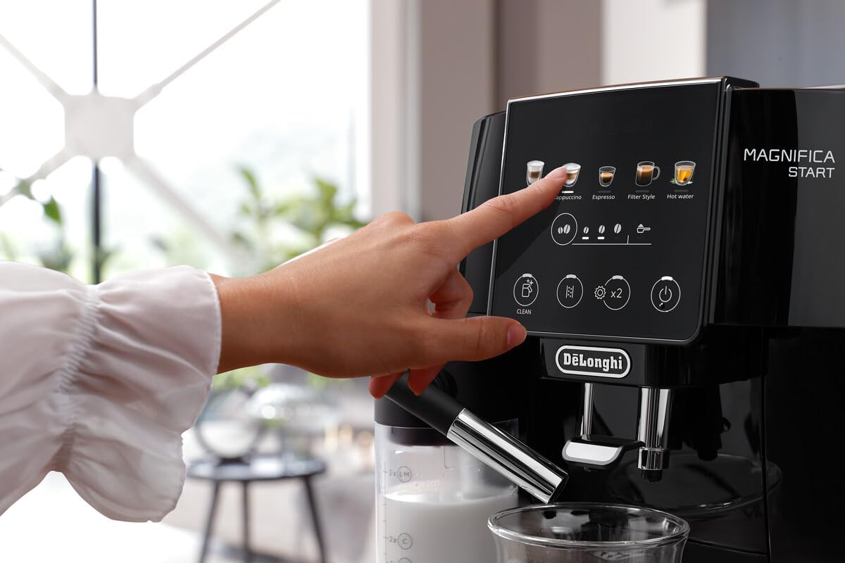 Magnifica Start ECAM220.91.B Kaffeevollautomat mit LatteCrema-Milchsystem, B-schwarz Farbiges Touch-Display